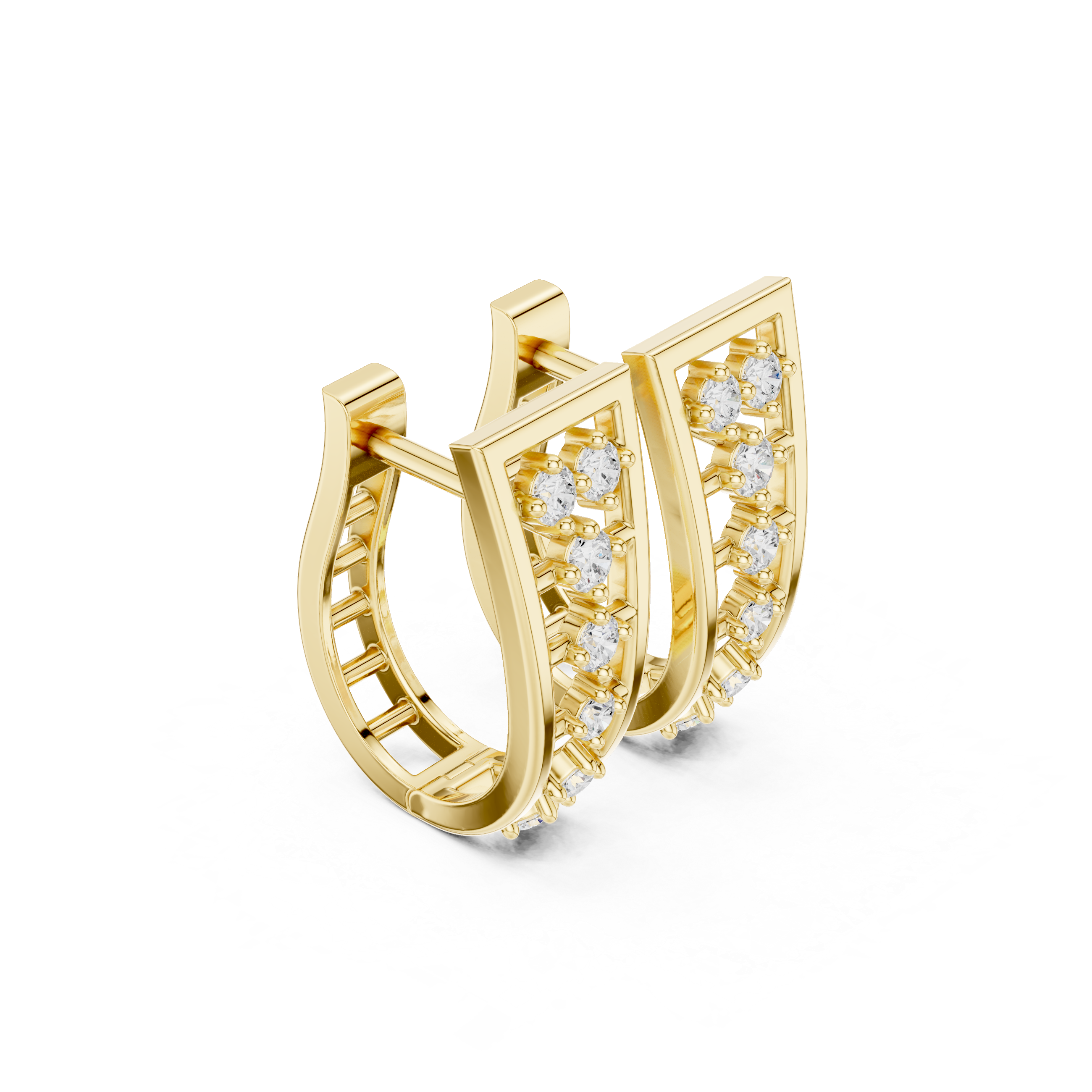 Geometric Earrings with Openwork and Vertical Diamond Accents