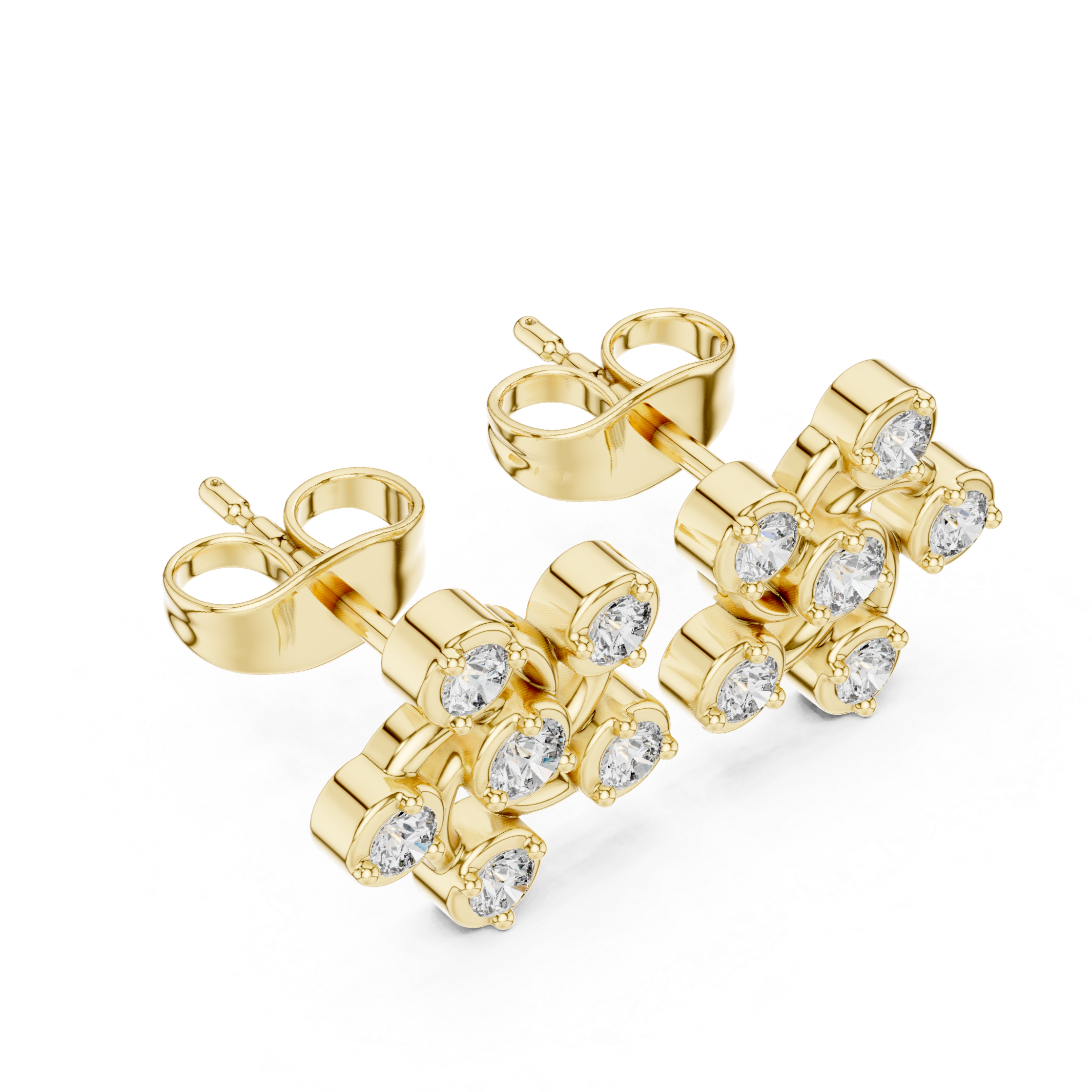 cluster Diamond Stud Earrings with Raised Settings.