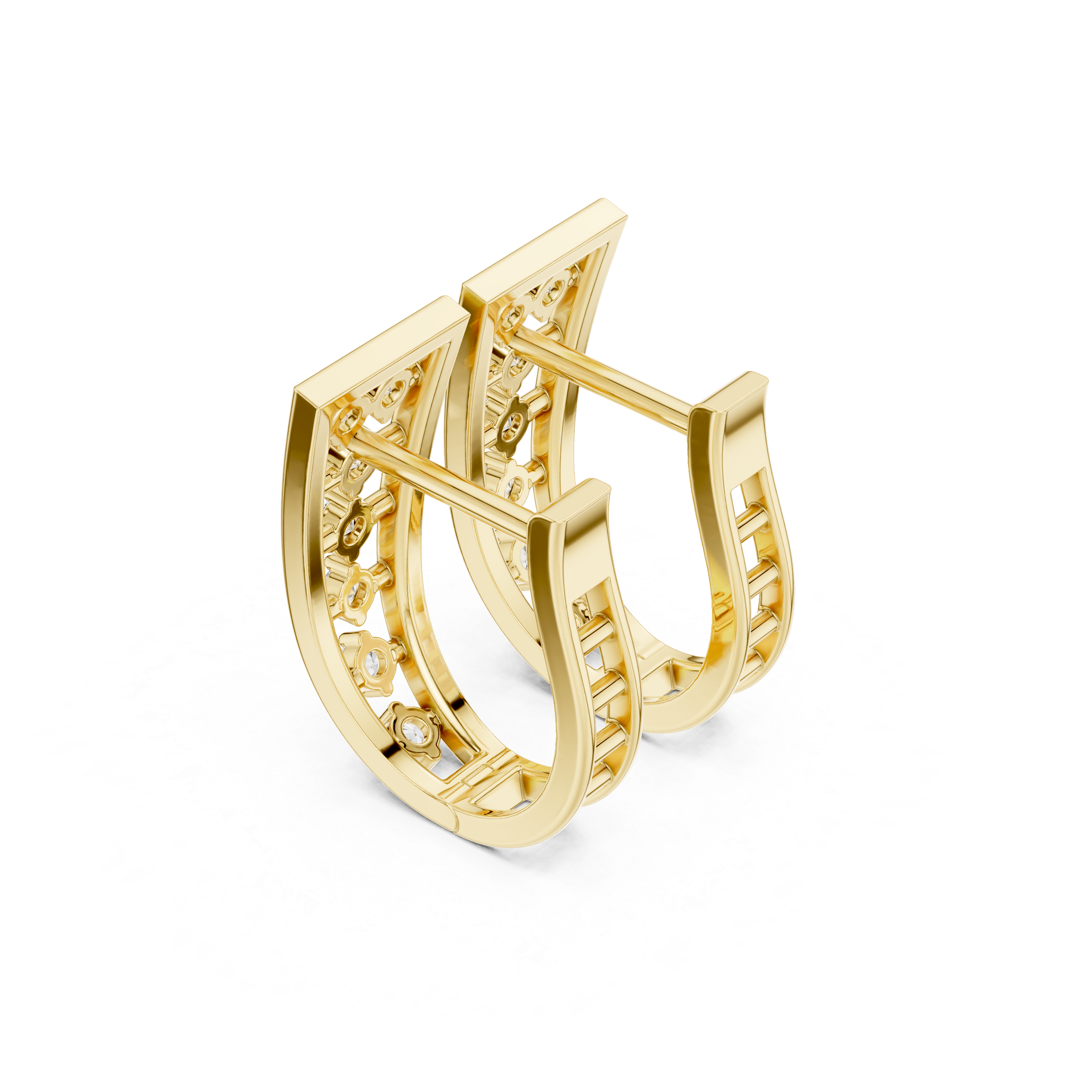 Geometric Earrings with Openwork and Vertical Diamond Accents
