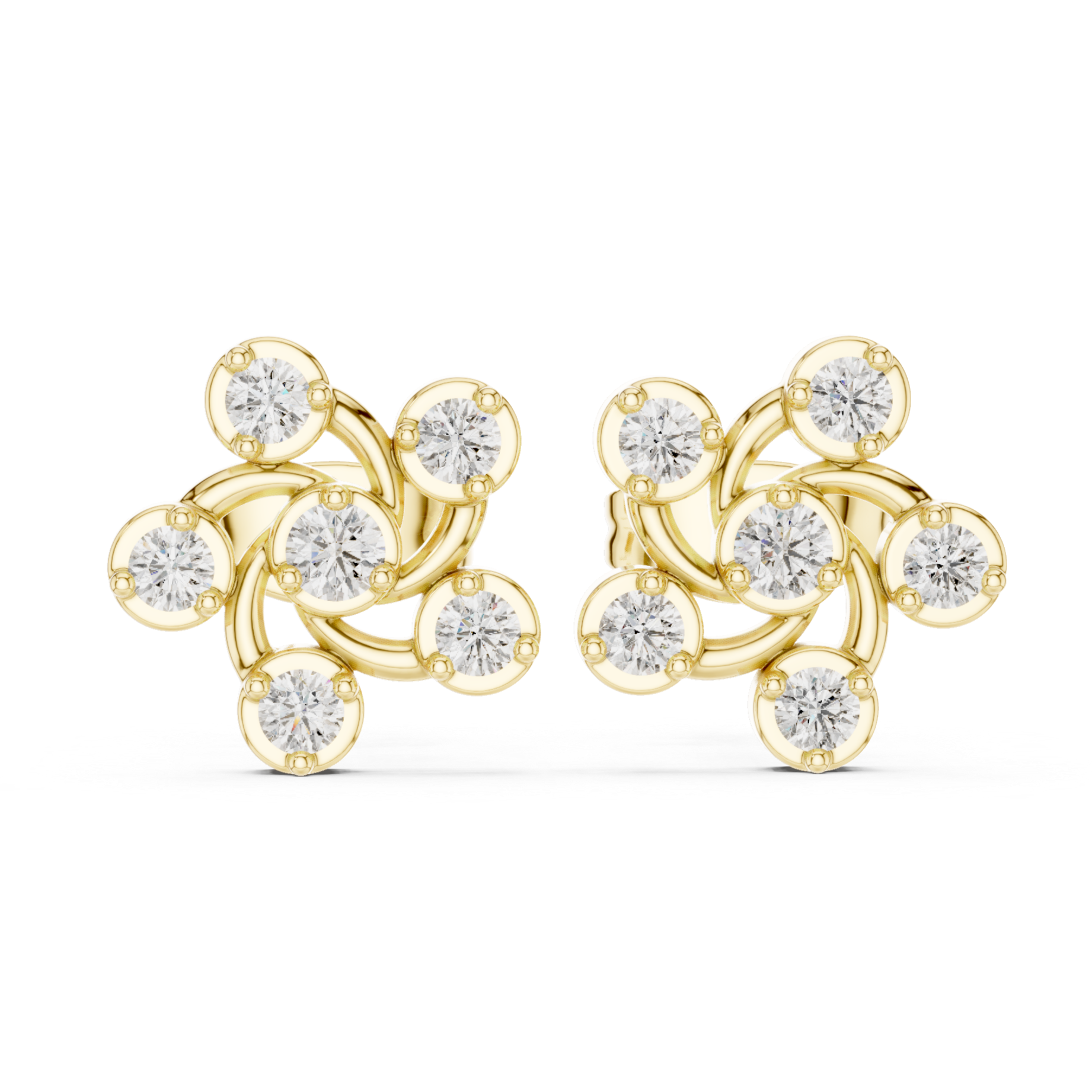 cluster Diamond Stud Earrings with Raised Settings.