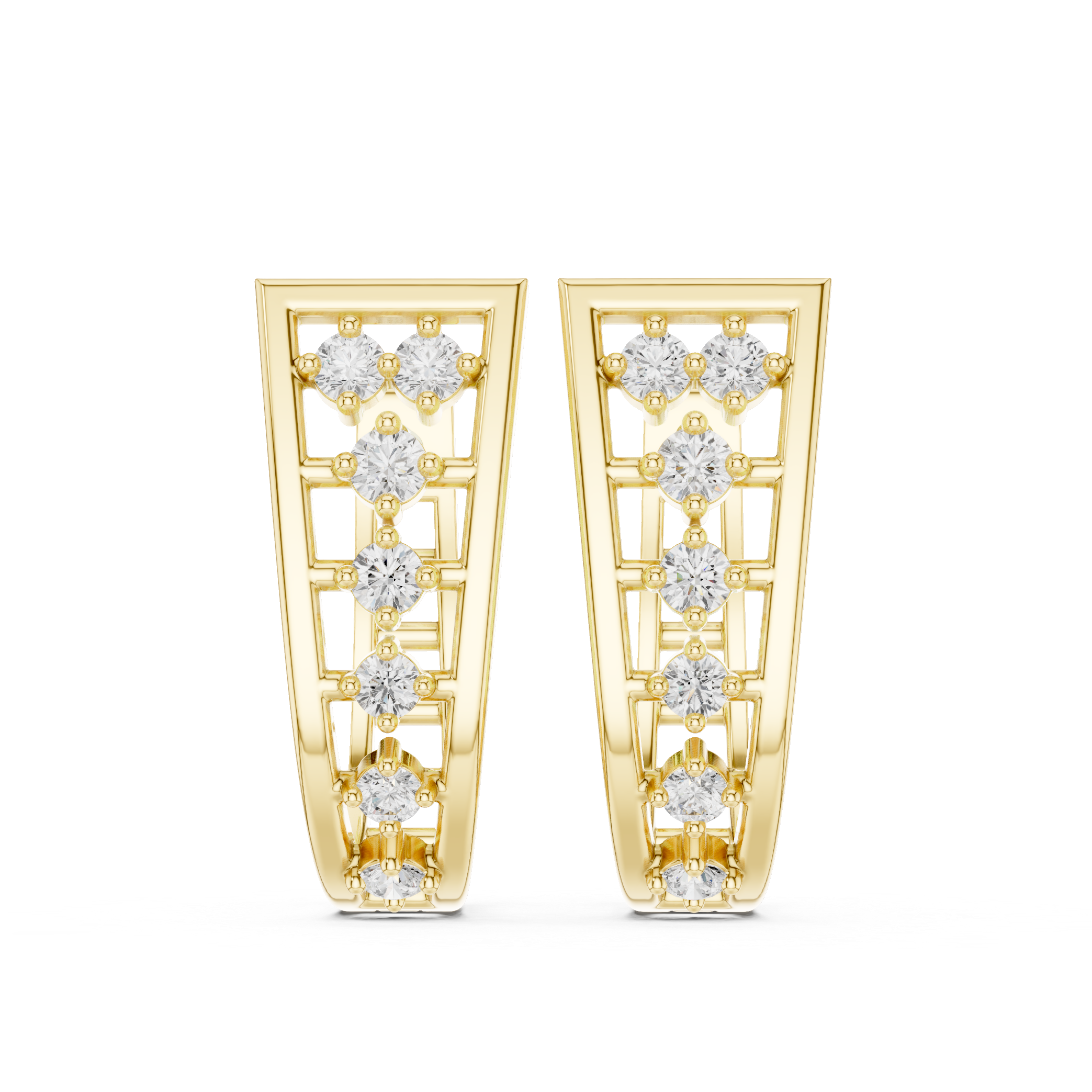 Geometric Earrings with Openwork and Vertical Diamond Accents