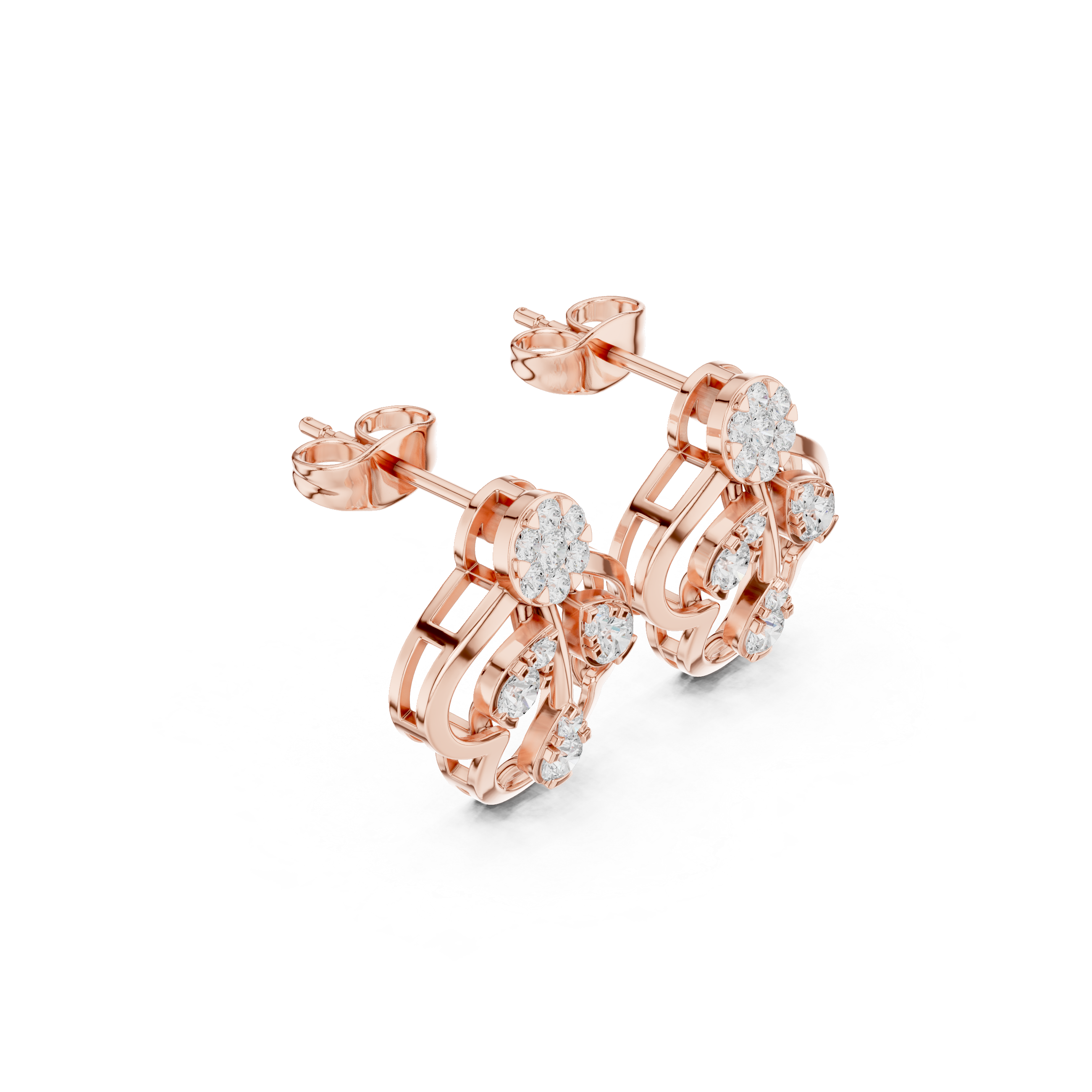 Teardrop and Floral Diamond Earrings with Elegant Openwork Design
