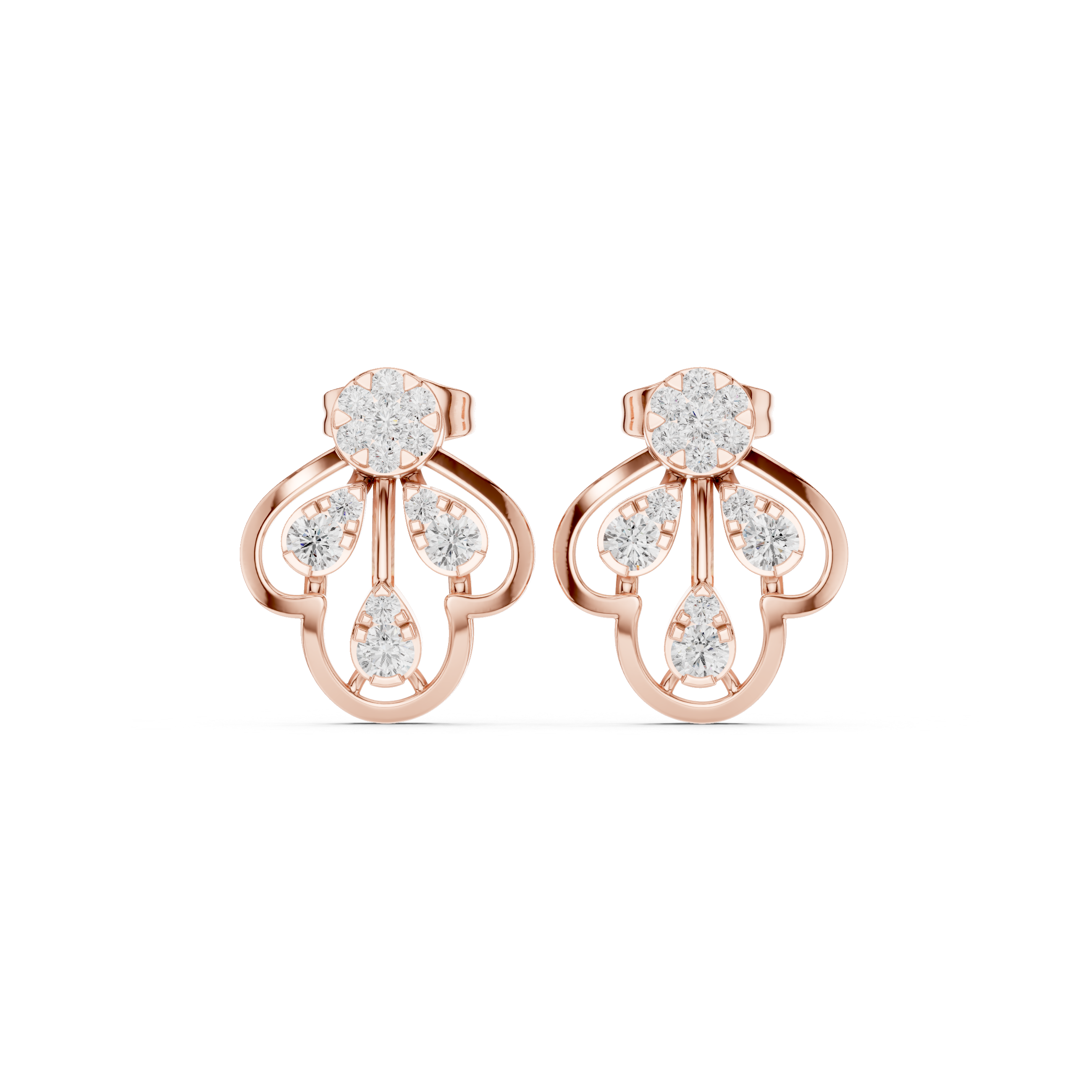 Teardrop and Floral Diamond Earrings with Elegant Openwork Design