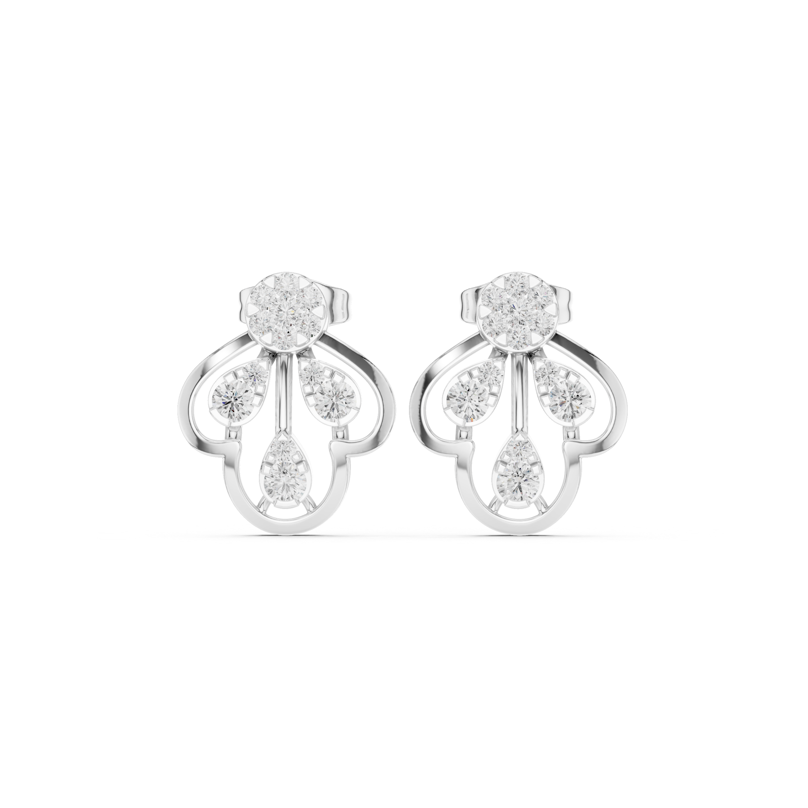 Teardrop and Floral Diamond Earrings with Elegant Openwork Design