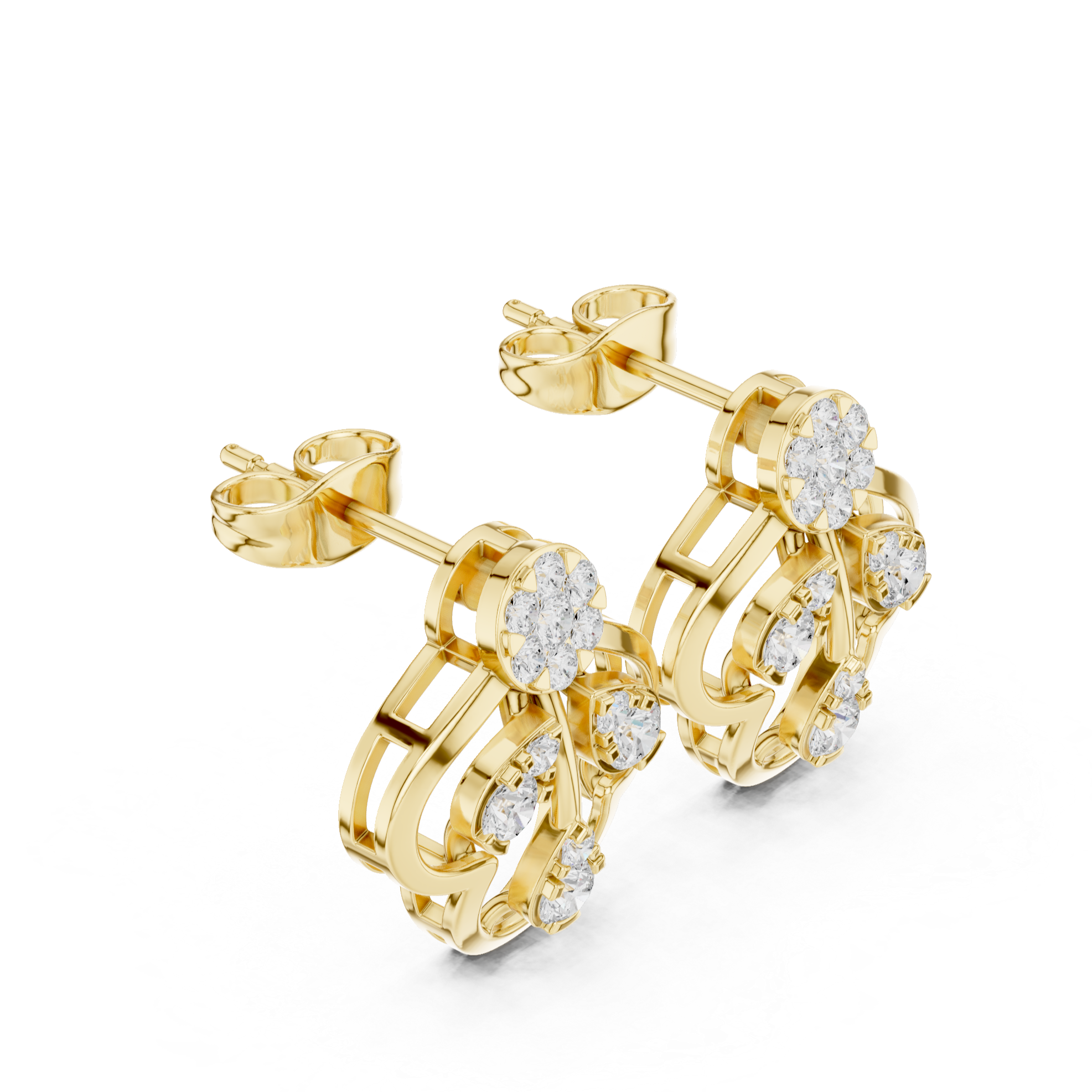 Teardrop and Floral Diamond Earrings with Elegant Openwork Design