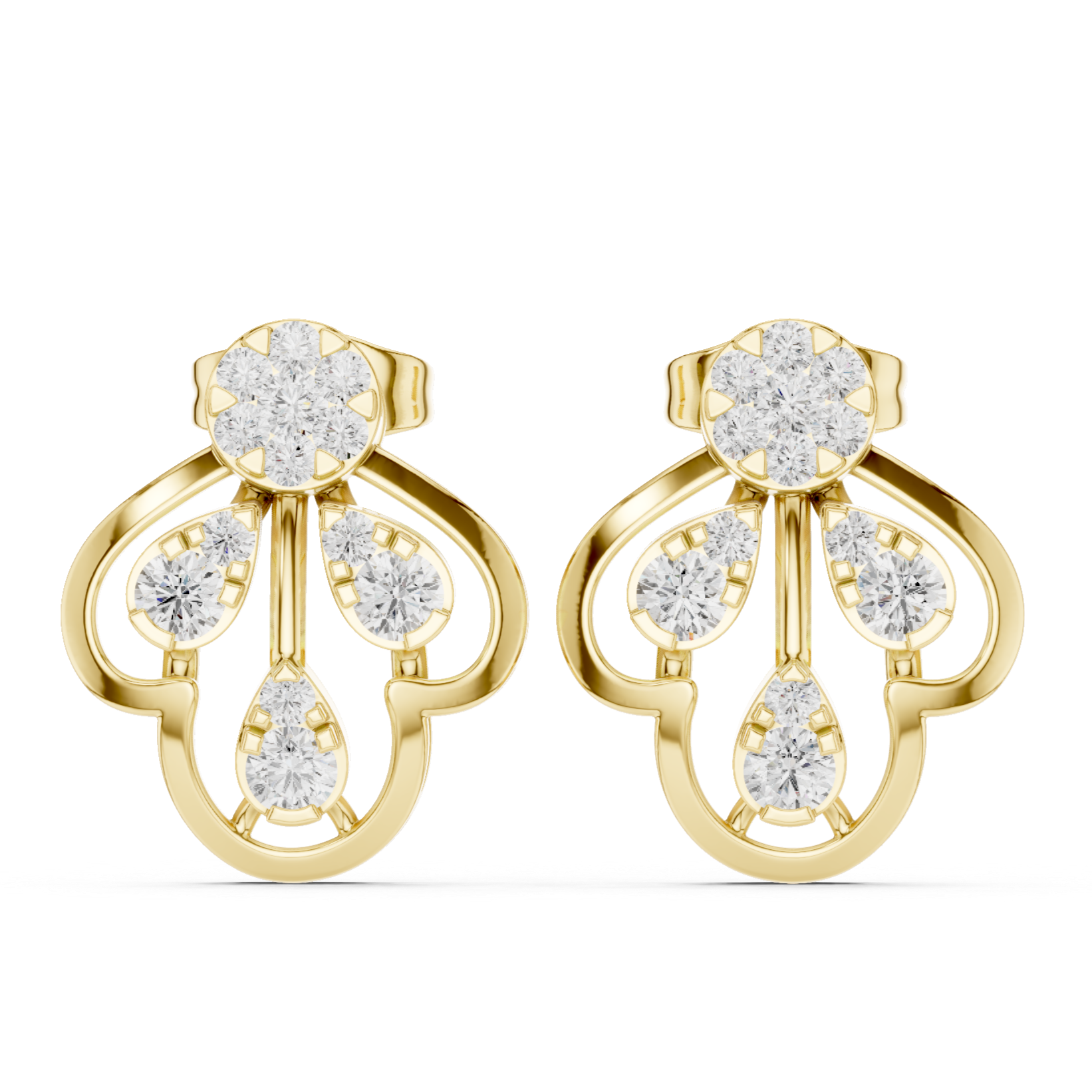 Teardrop and Floral Diamond Earrings with Elegant Openwork Design