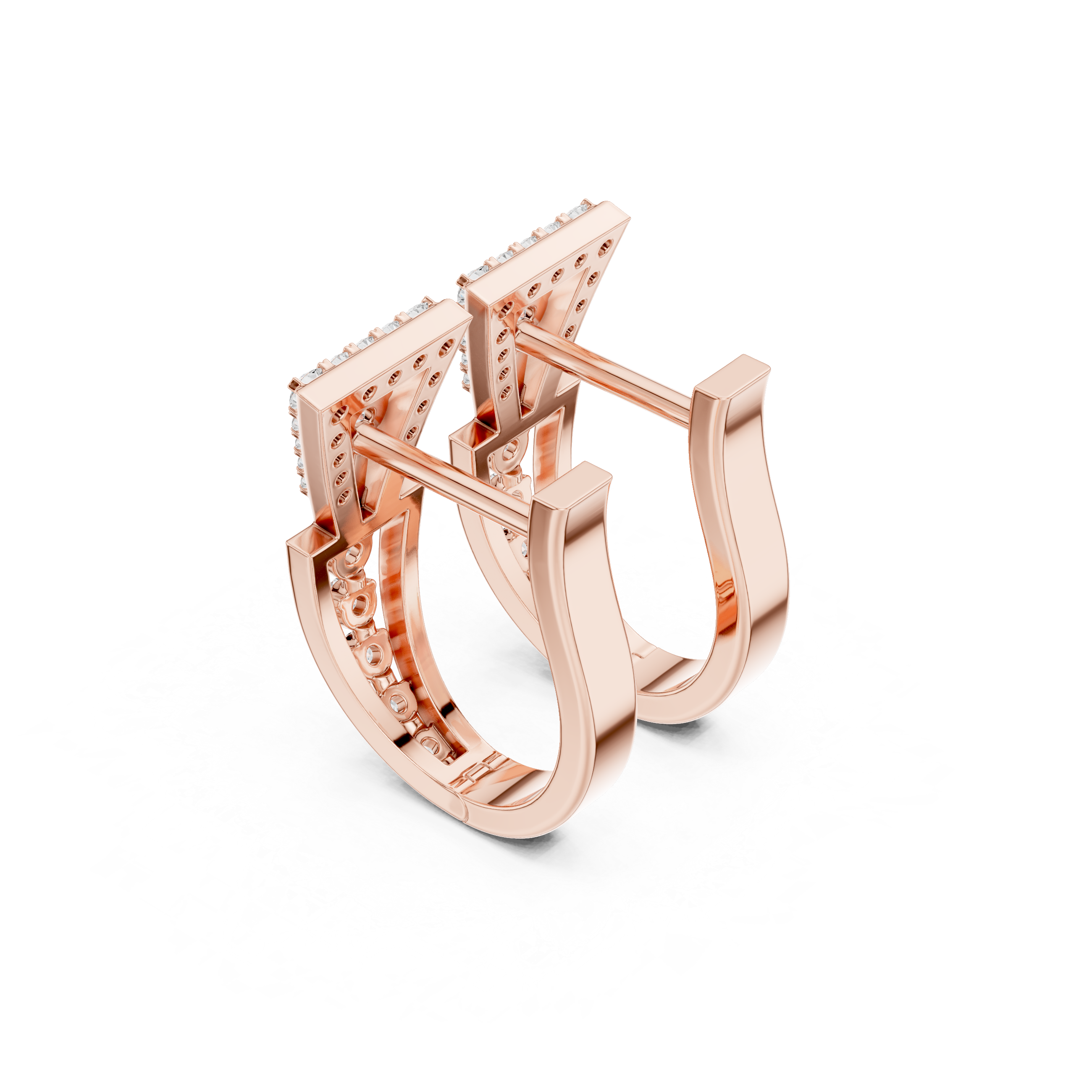 Tapered Earrings with Diamond-Studded Geometric Design