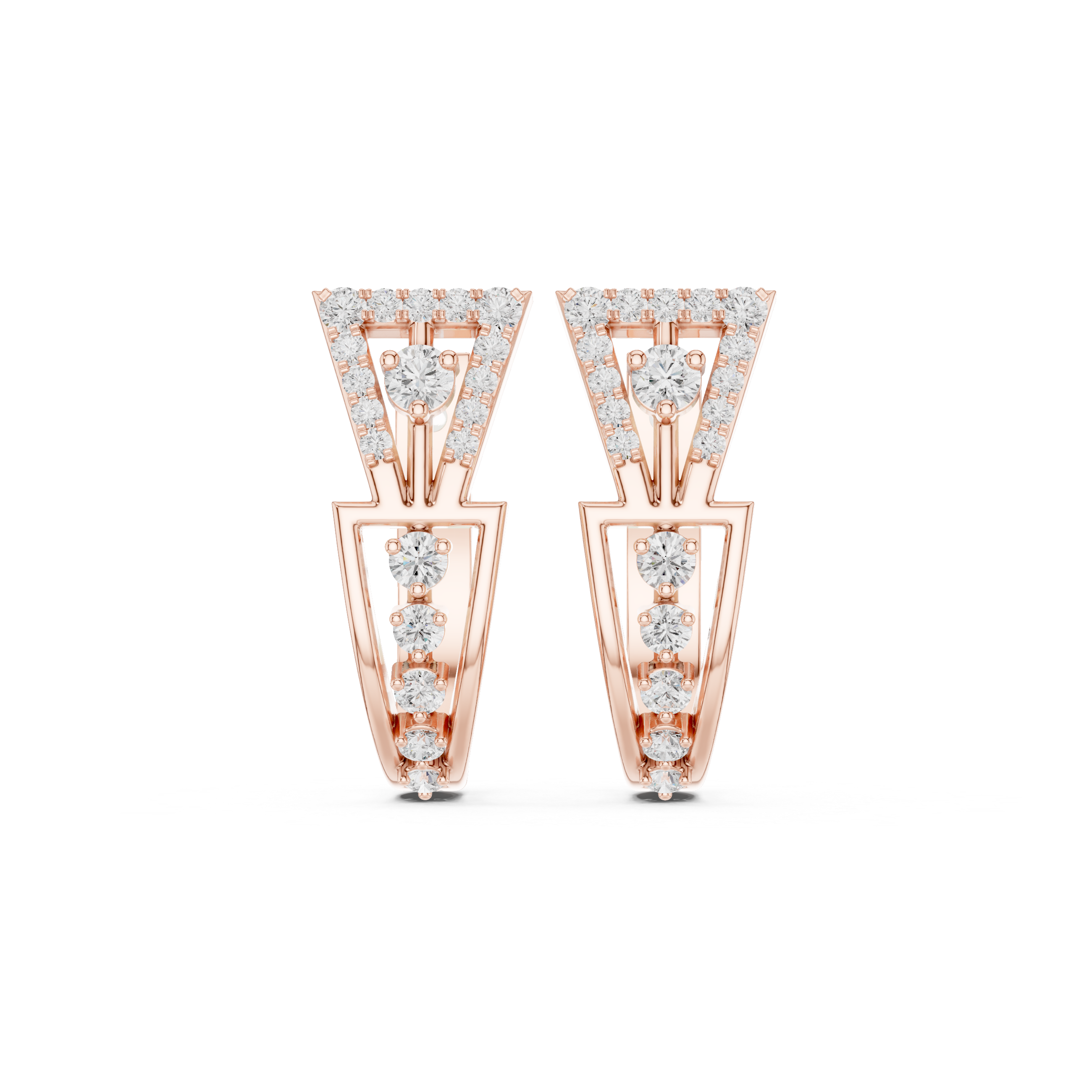 Tapered Earrings with Diamond-Studded Geometric Design