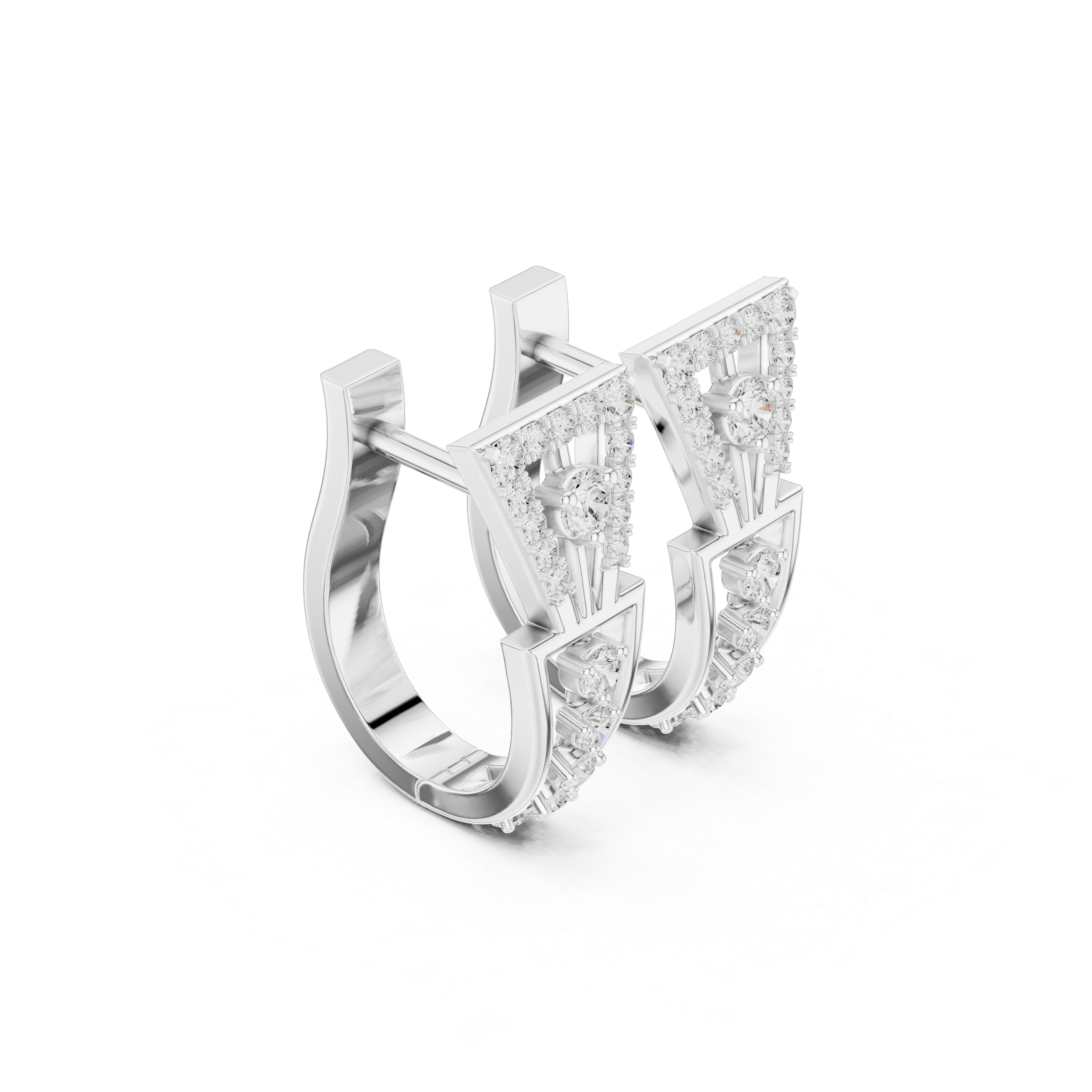 Tapered Earrings with Diamond-Studded Geometric Design