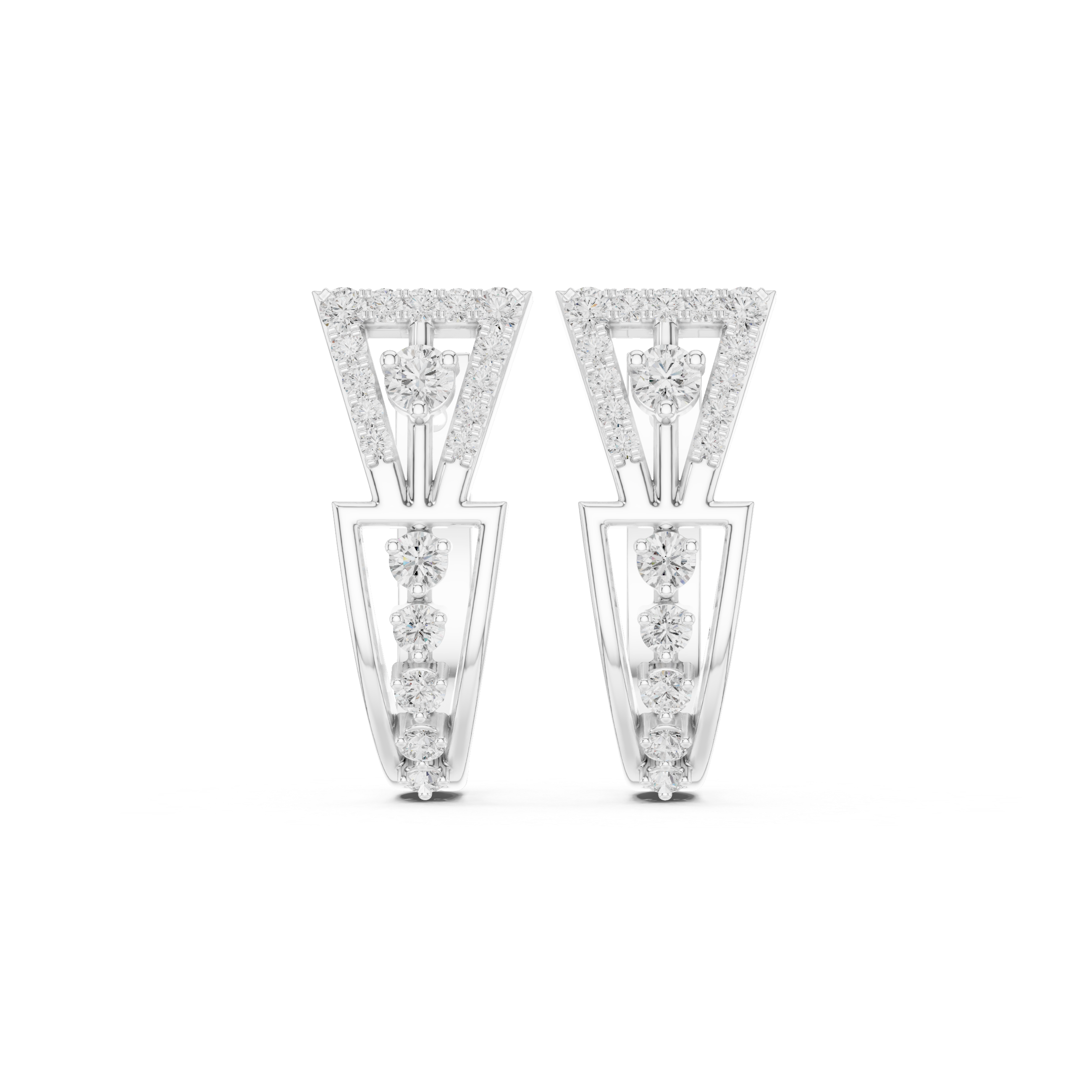 Tapered Earrings with Diamond-Studded Geometric Design
