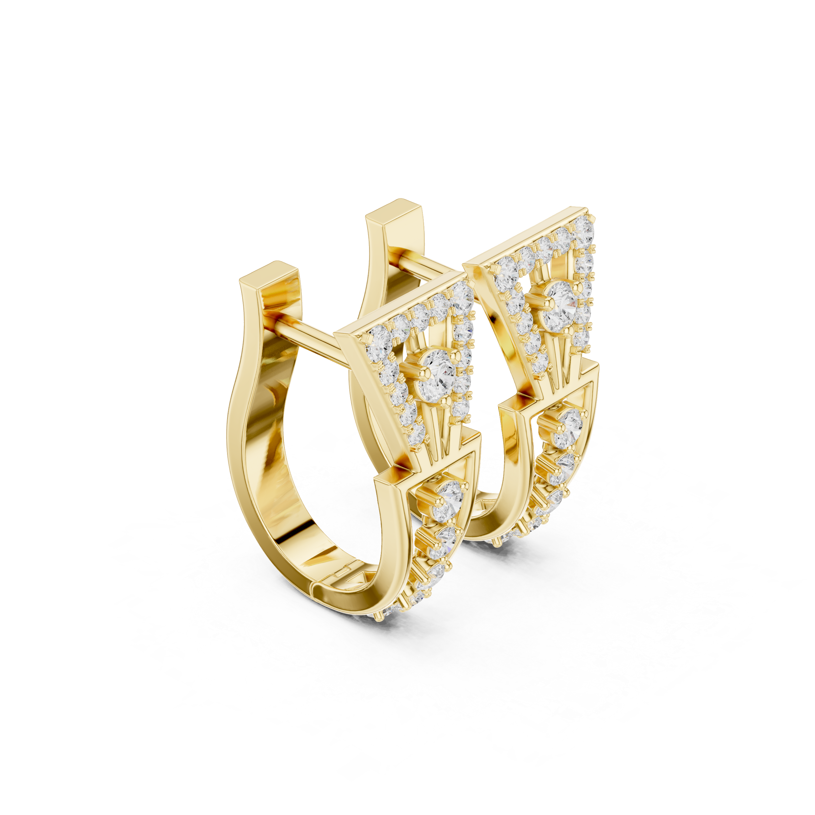 Tapered Earrings with Diamond-Studded Geometric Design