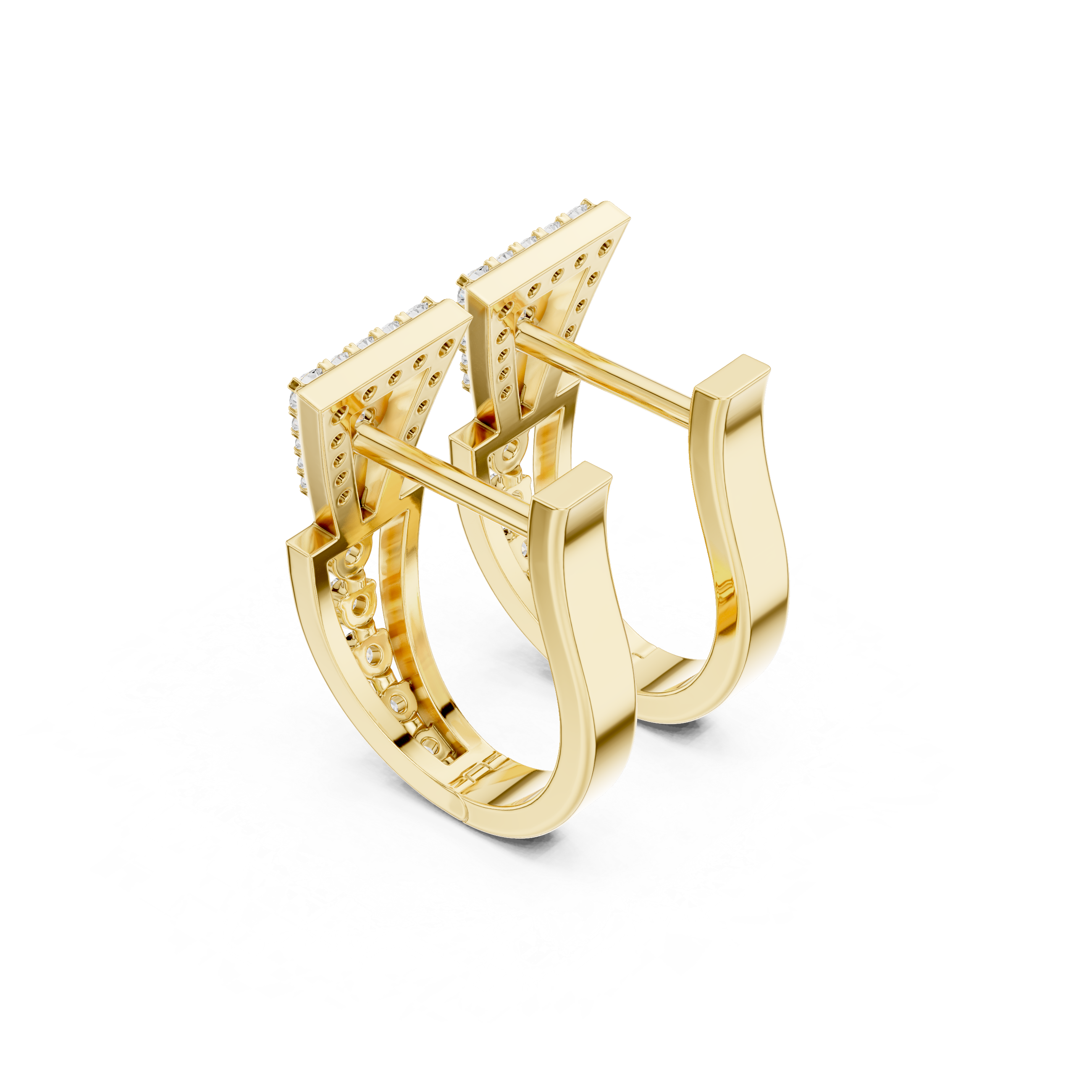 Tapered Earrings with Diamond-Studded Geometric Design