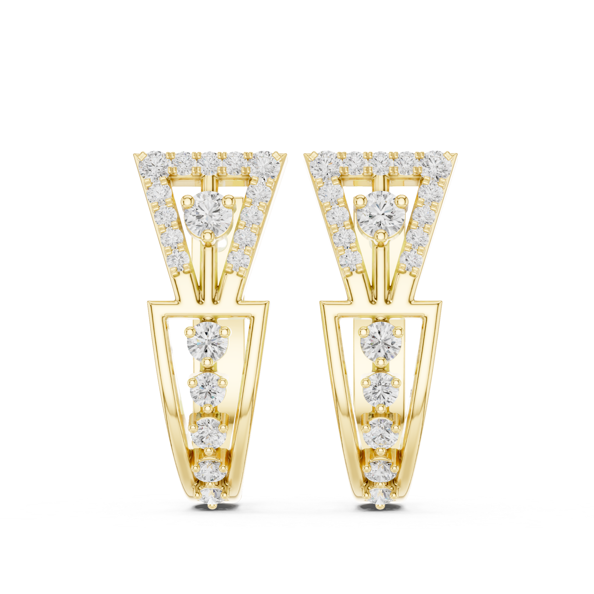 Tapered Earrings with Diamond-Studded Geometric Design