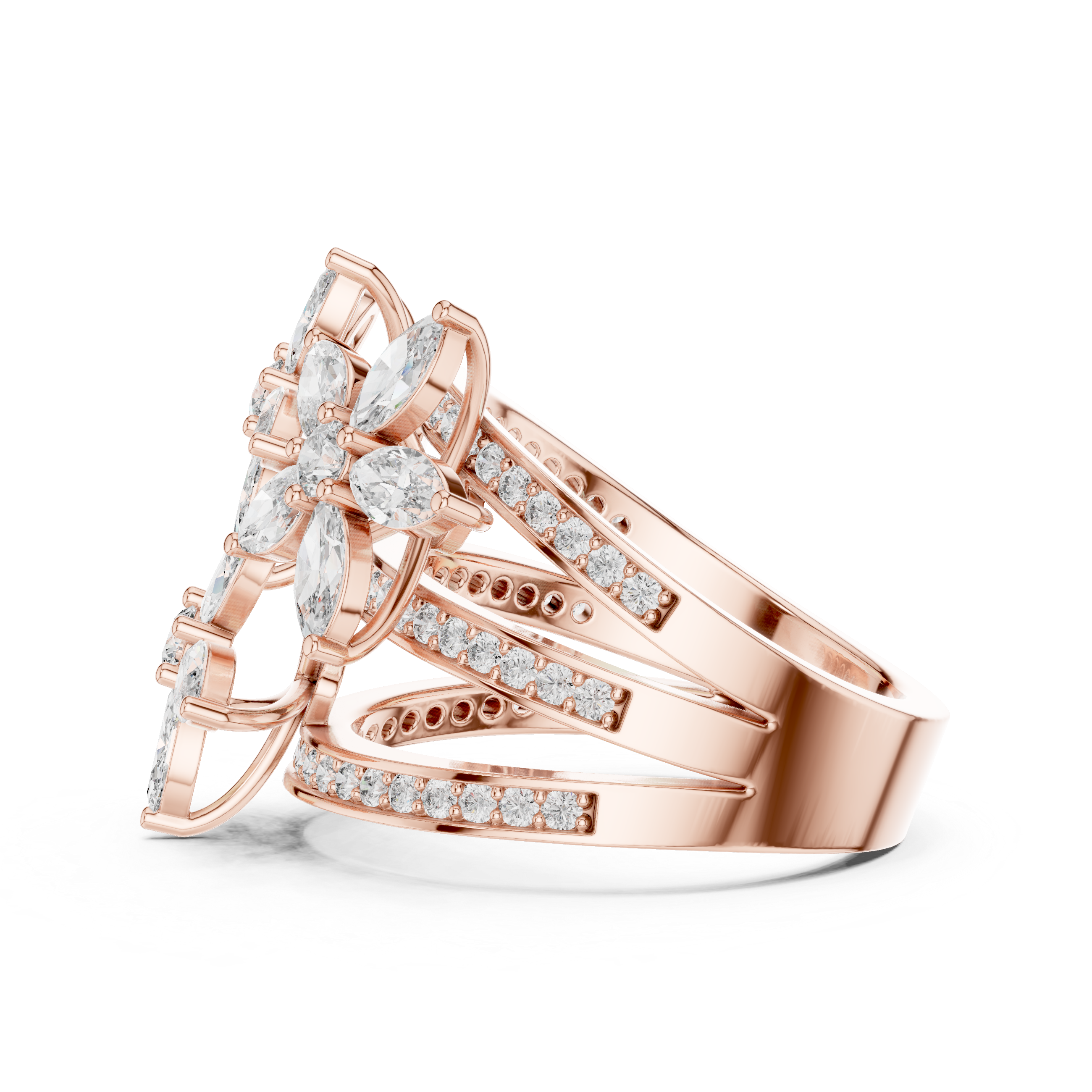 Blooming Elegance:Twin Flower Diamond Ring