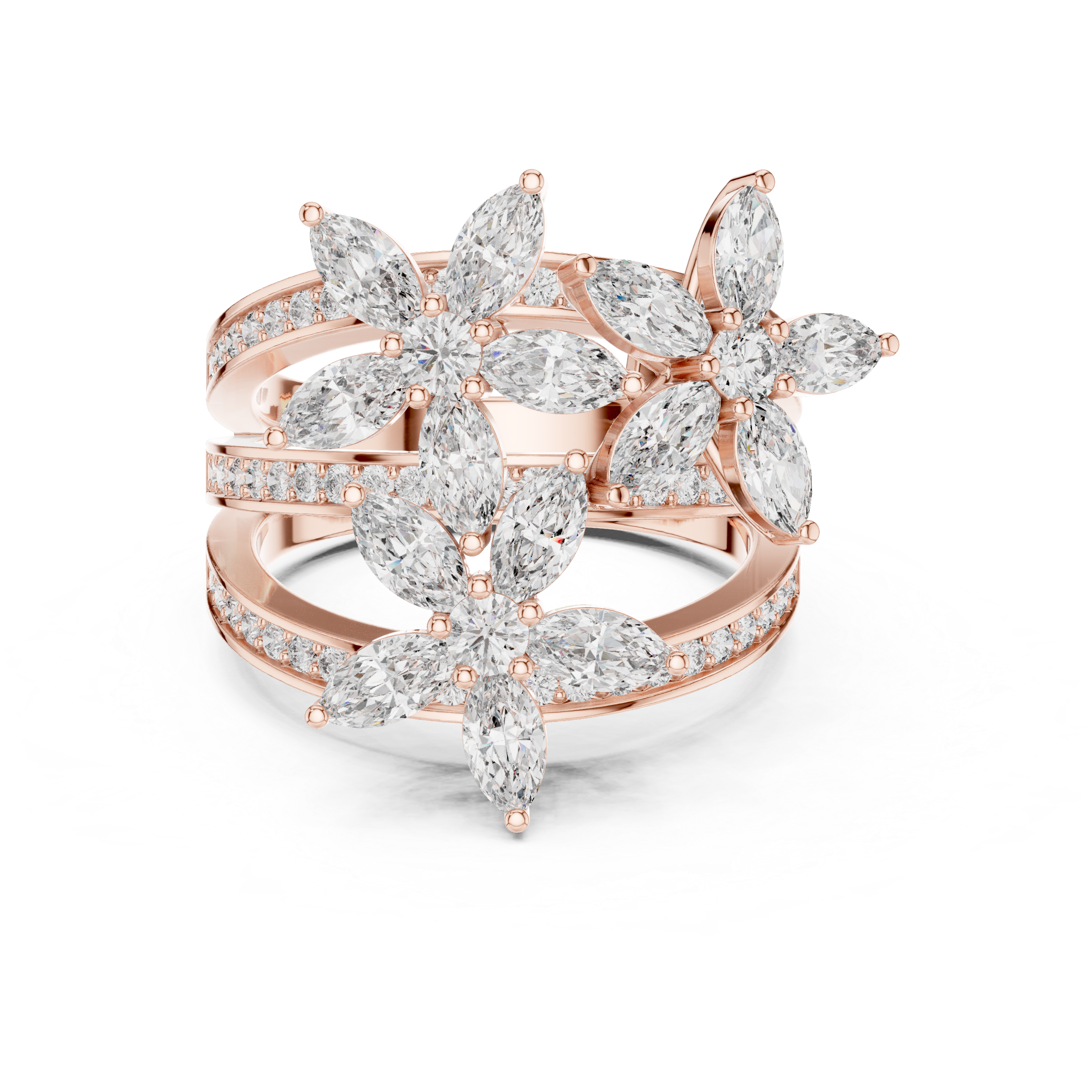 Blooming Elegance:Twin Flower Diamond Ring