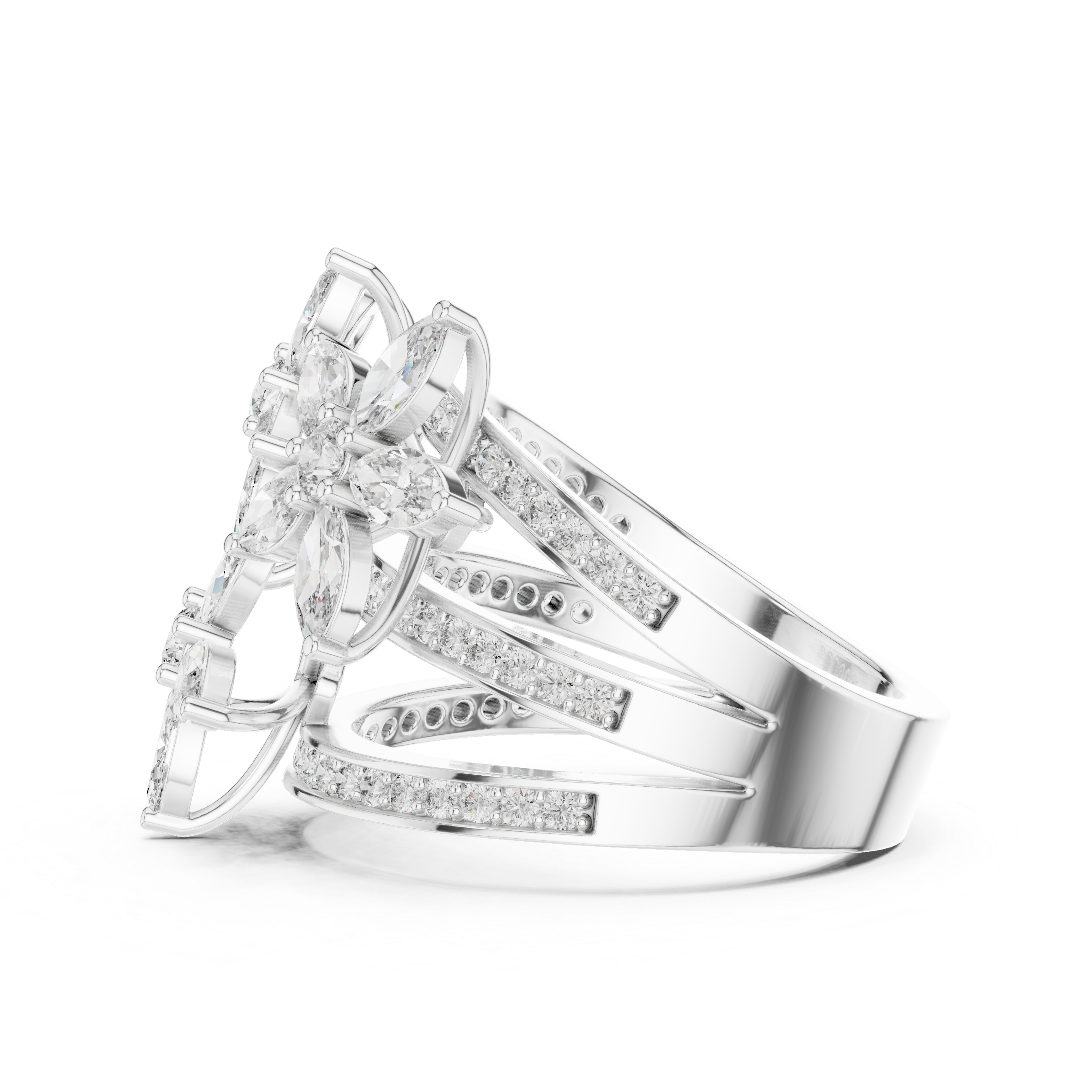Blooming Elegance:Twin Flower Diamond Ring