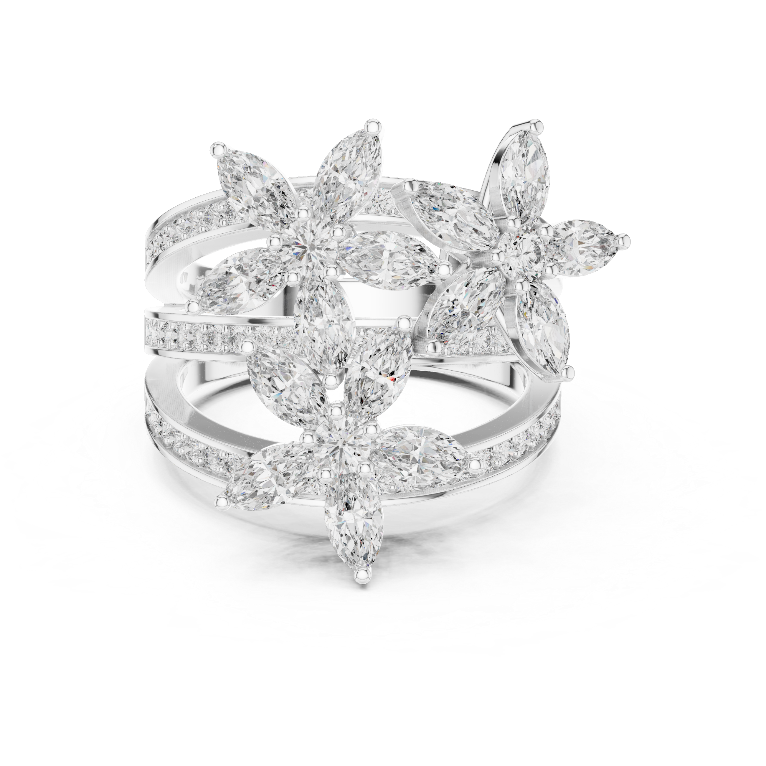 Blooming Elegance:Twin Flower Diamond Ring