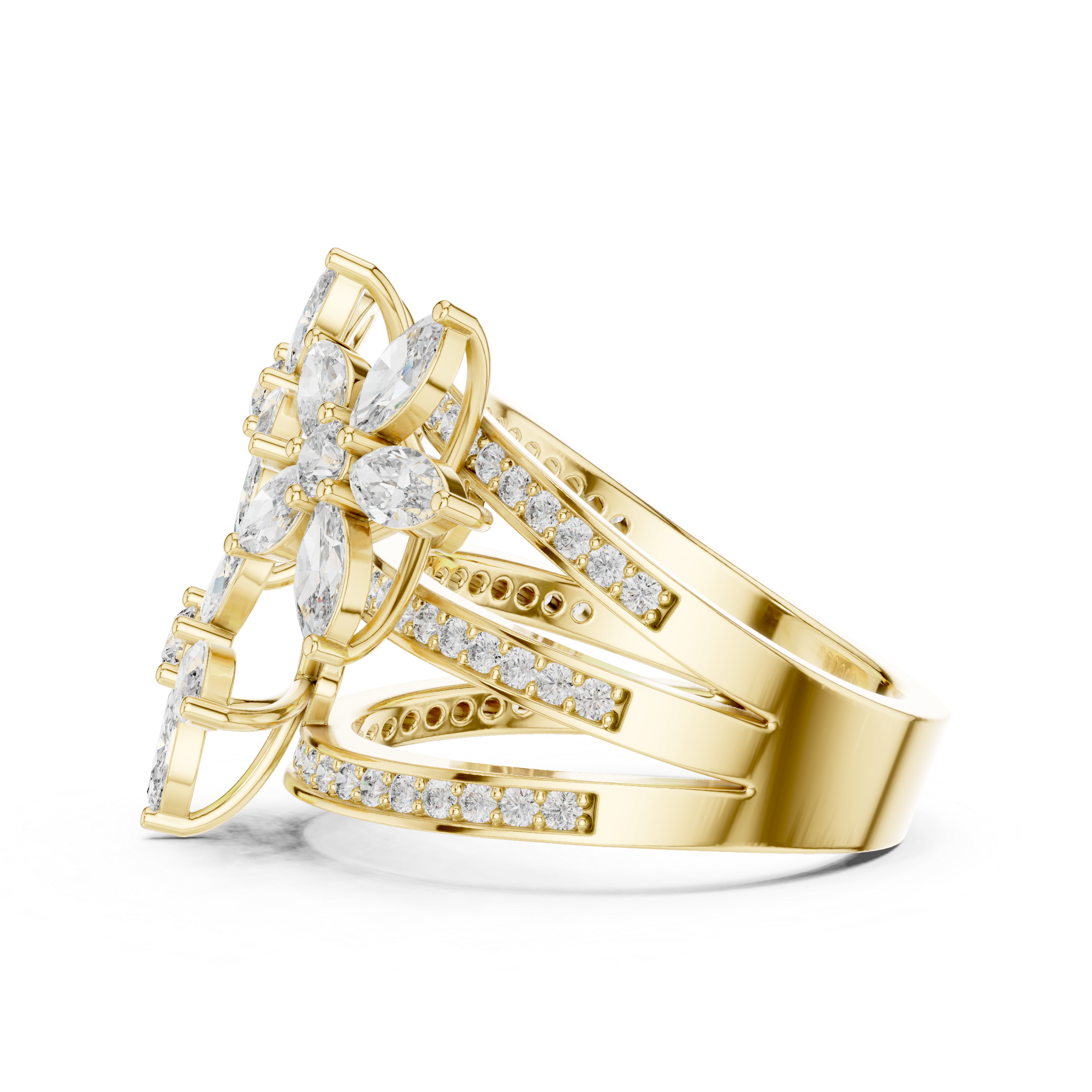 Blooming Elegance:Twin Flower Diamond Ring