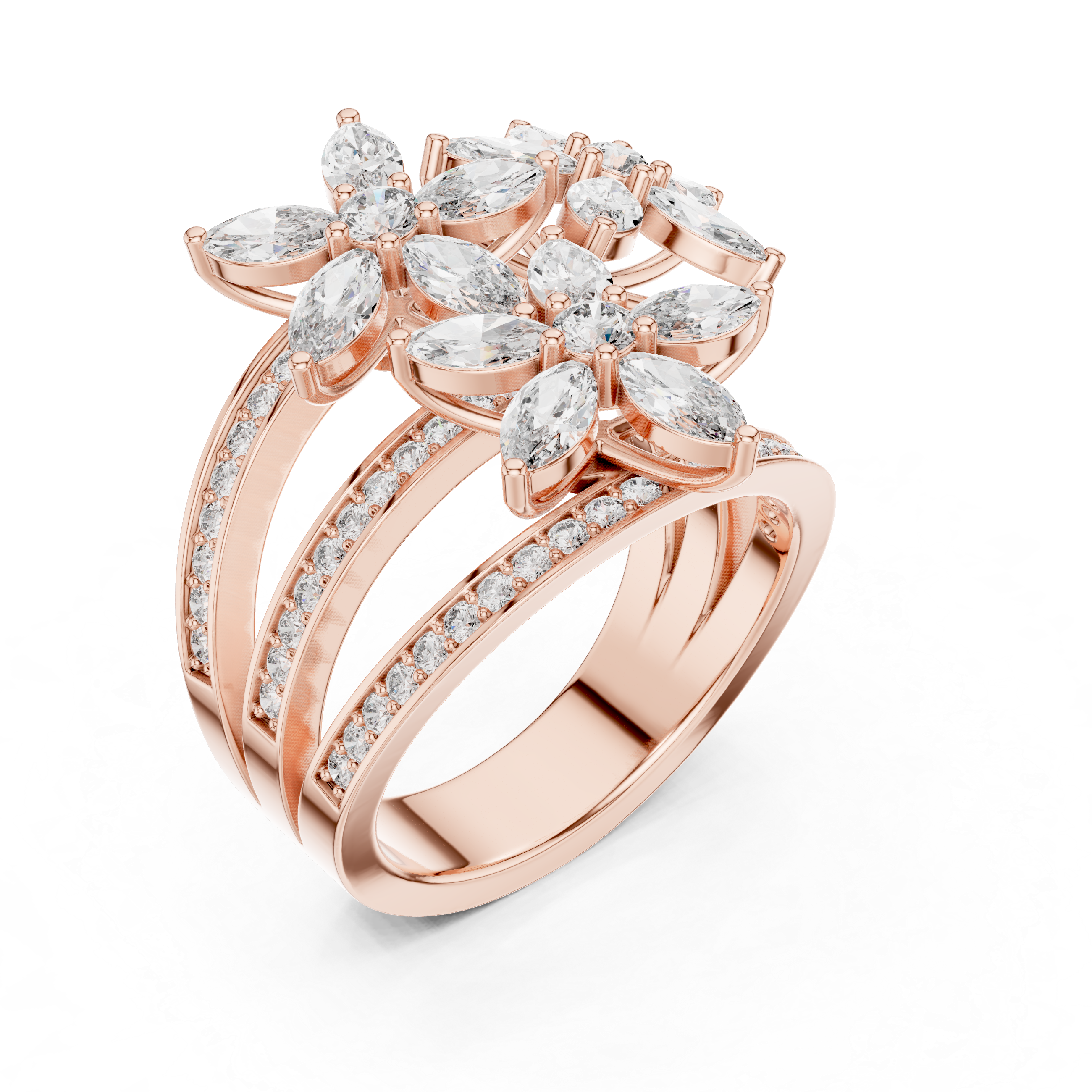 Blooming Elegance:Twin Flower Diamond Ring