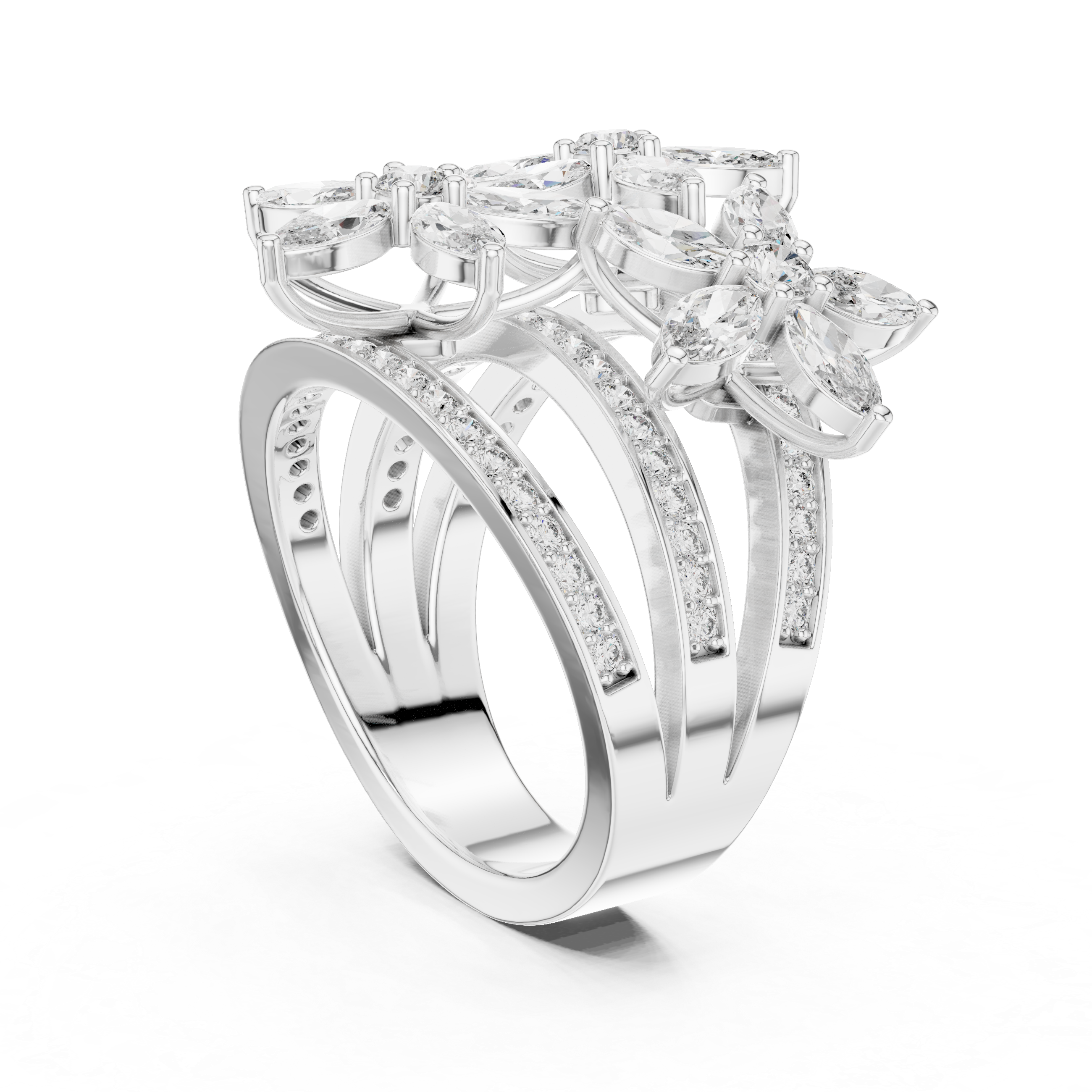 Blooming Elegance:Twin Flower Diamond Ring