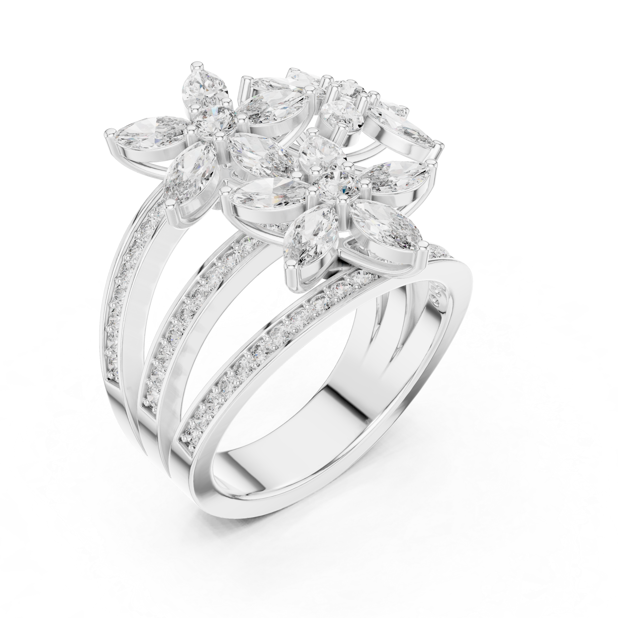 Blooming Elegance:Twin Flower Diamond Ring