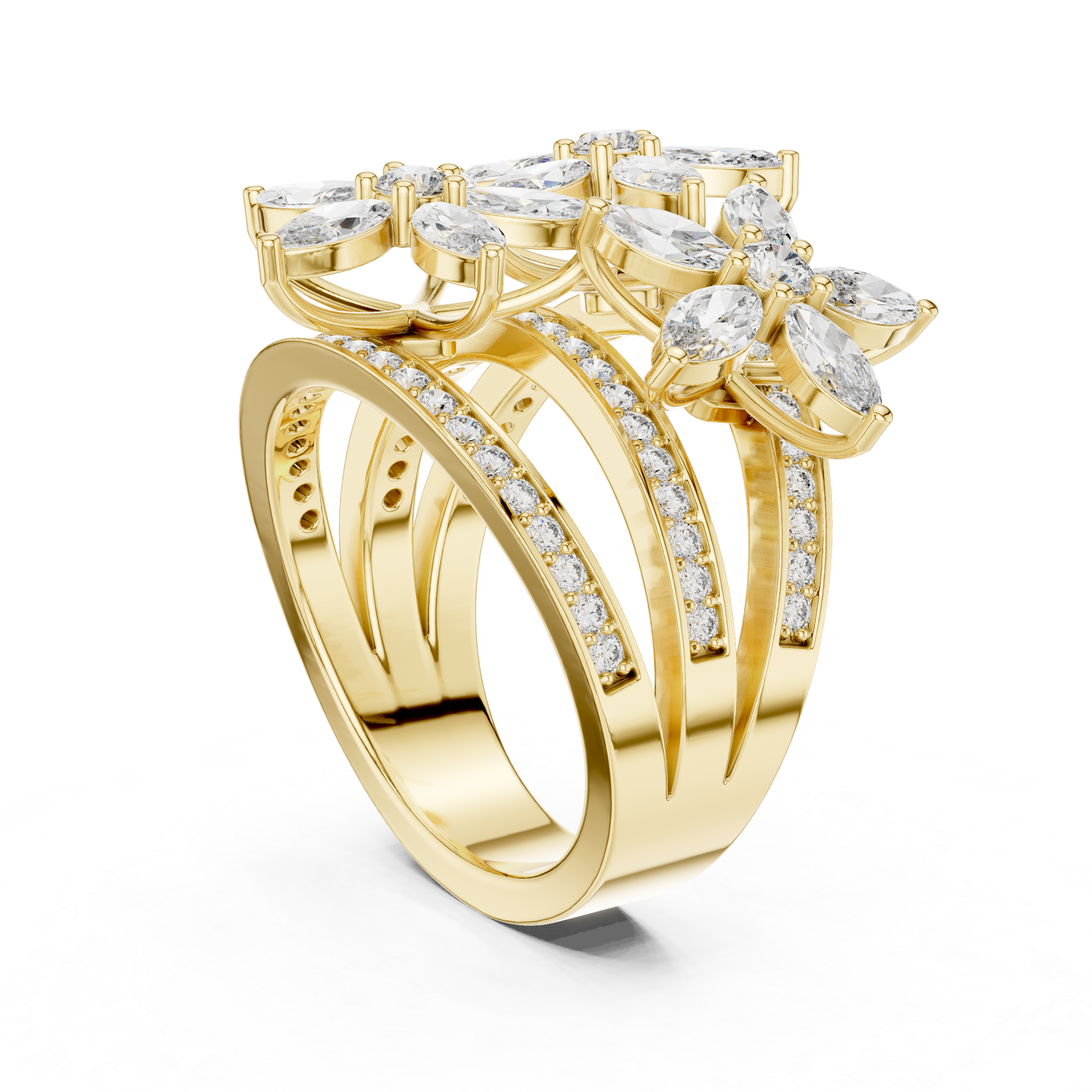 Blooming Elegance:Twin Flower Diamond Ring