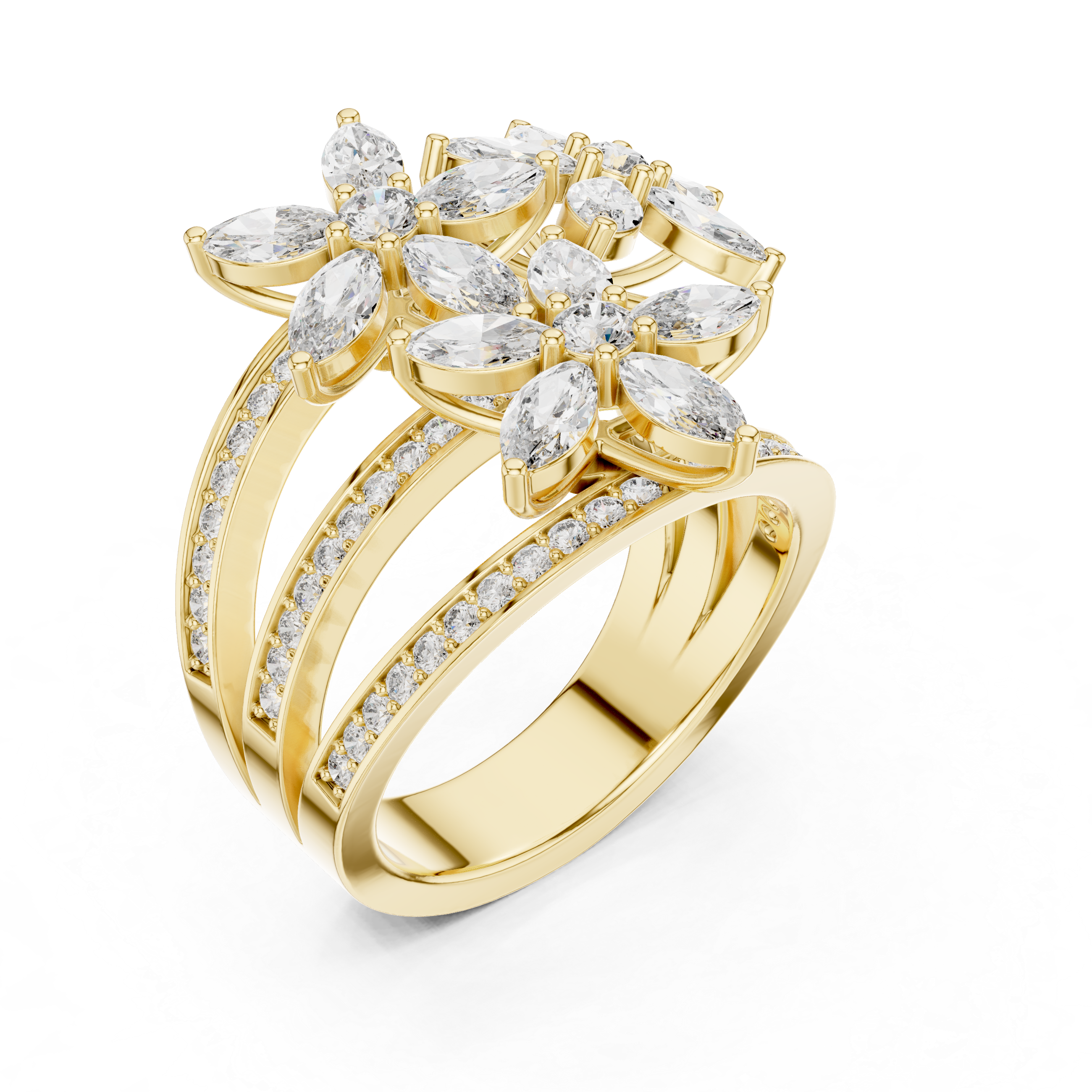 Blooming Elegance:Twin Flower Diamond Ring