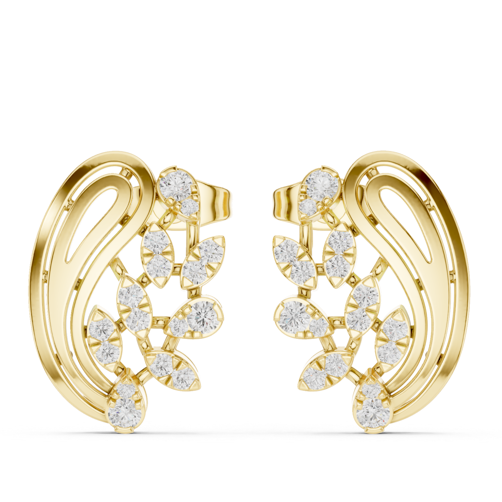 Paisley Earrings with Leaf-Shaped Diamond Accents