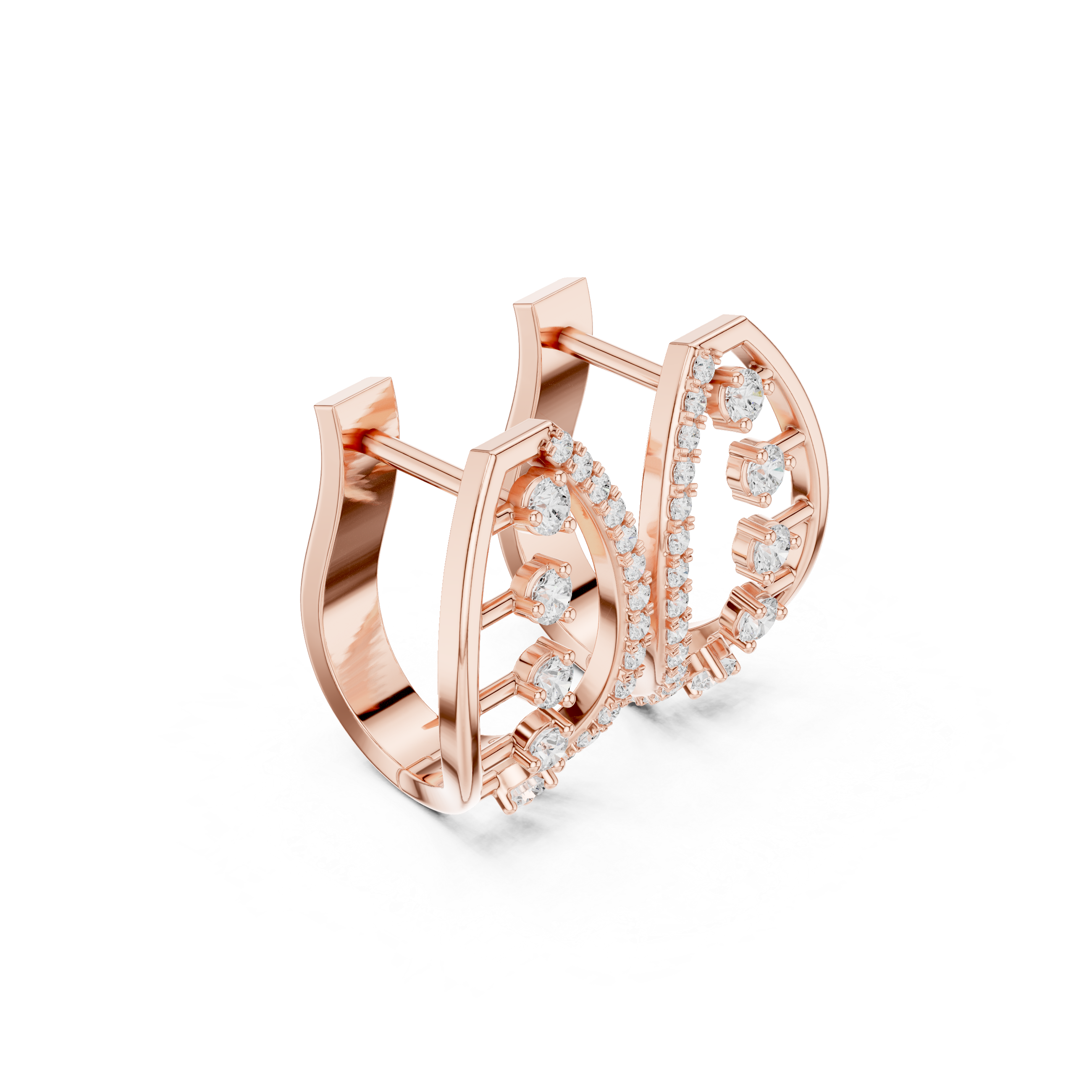 Curved Hoop Earrings with Openwork and Diamond Accents