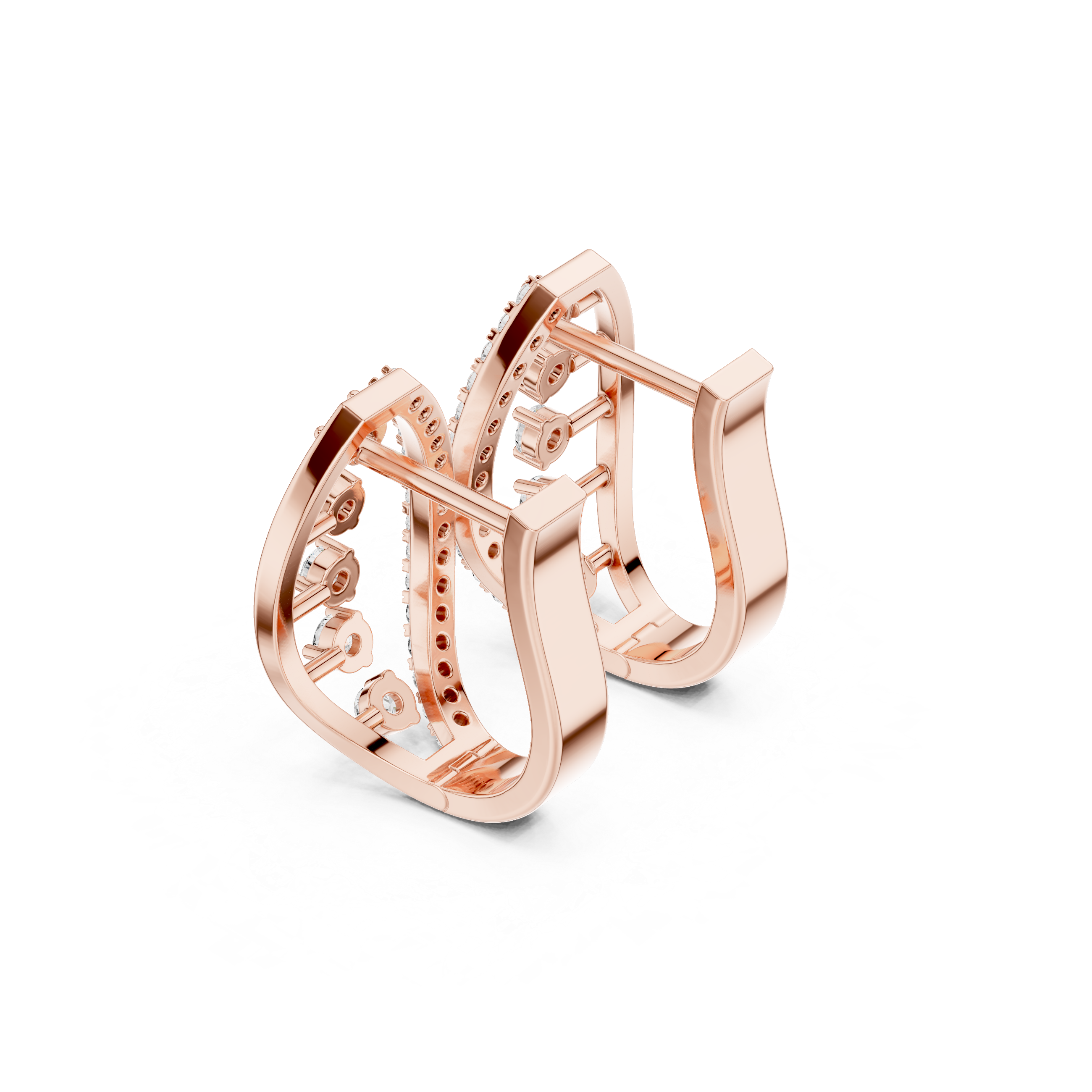 Curved Hoop Earrings with Openwork and Diamond Accents
