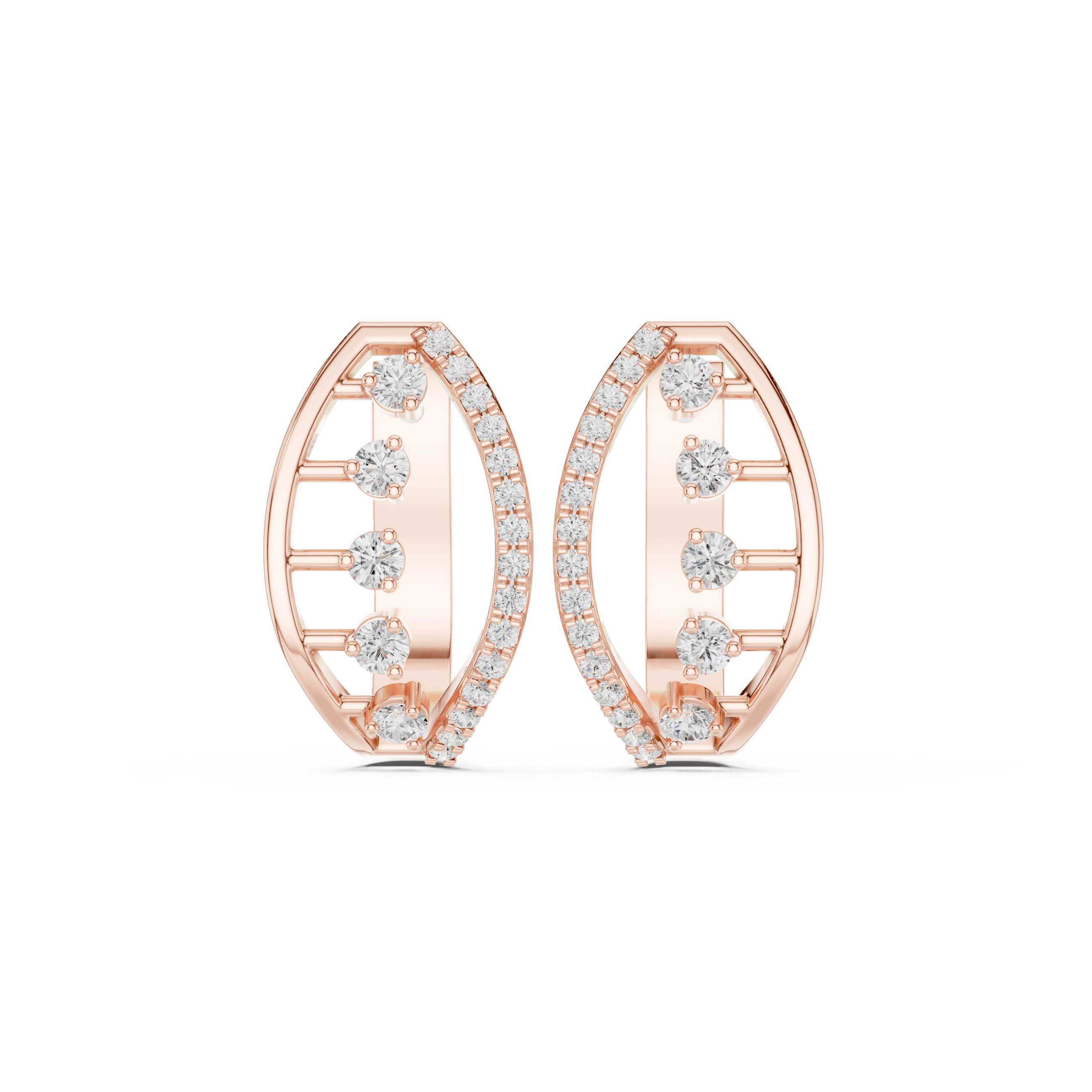 Curved Hoop Earrings with Openwork and Diamond Accents