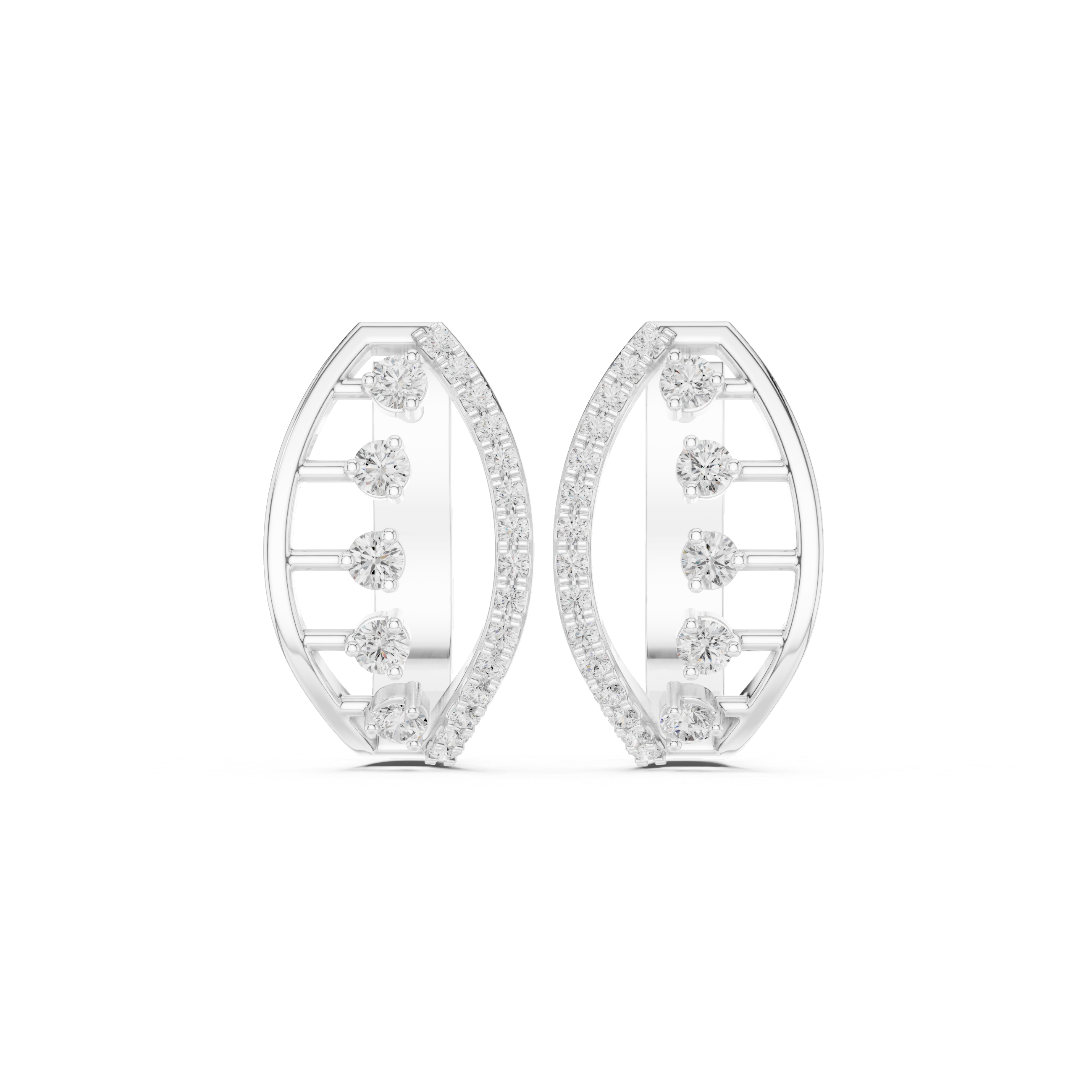 Curved Hoop Earrings with Openwork and Diamond Accents