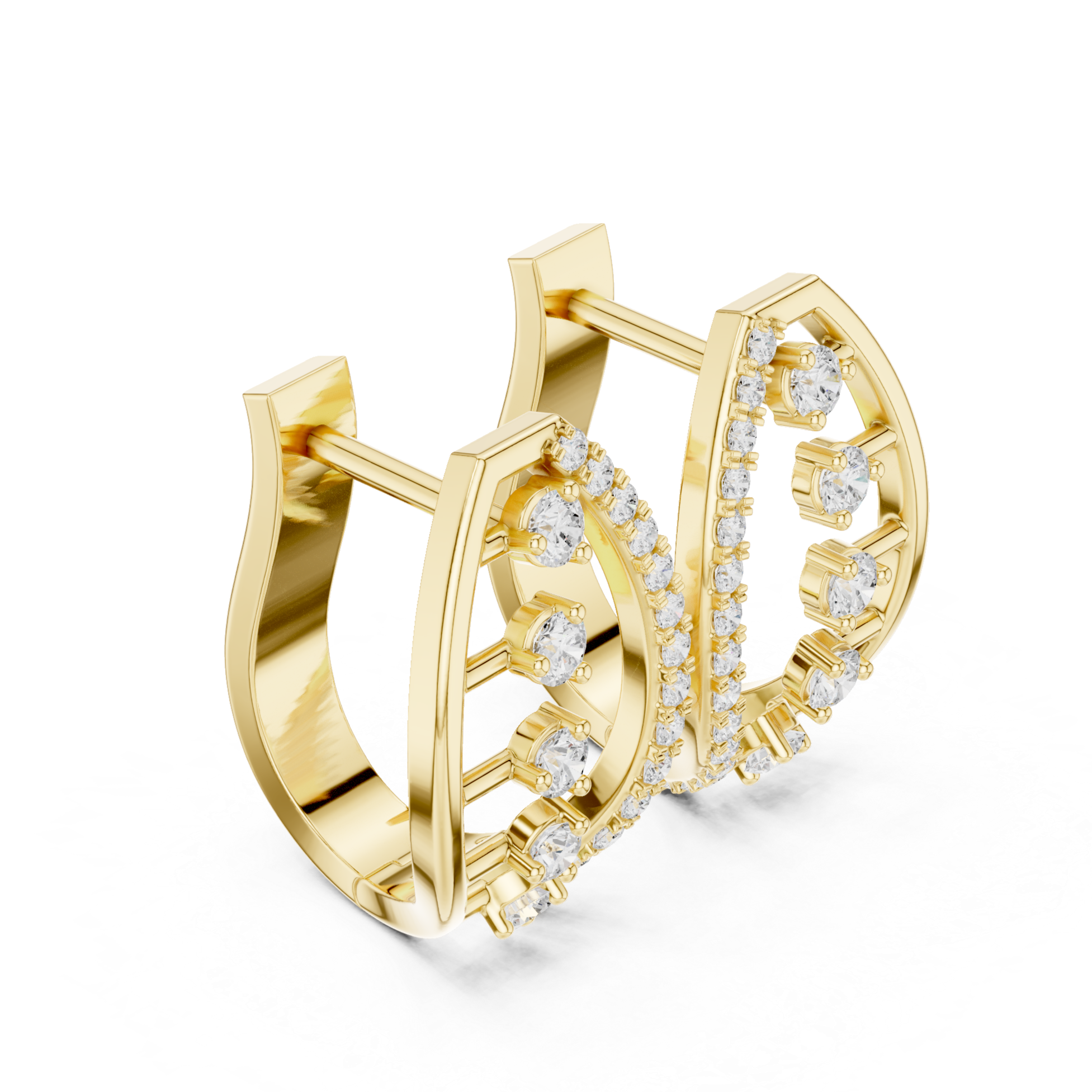 Curved Hoop Earrings with Openwork and Diamond Accents