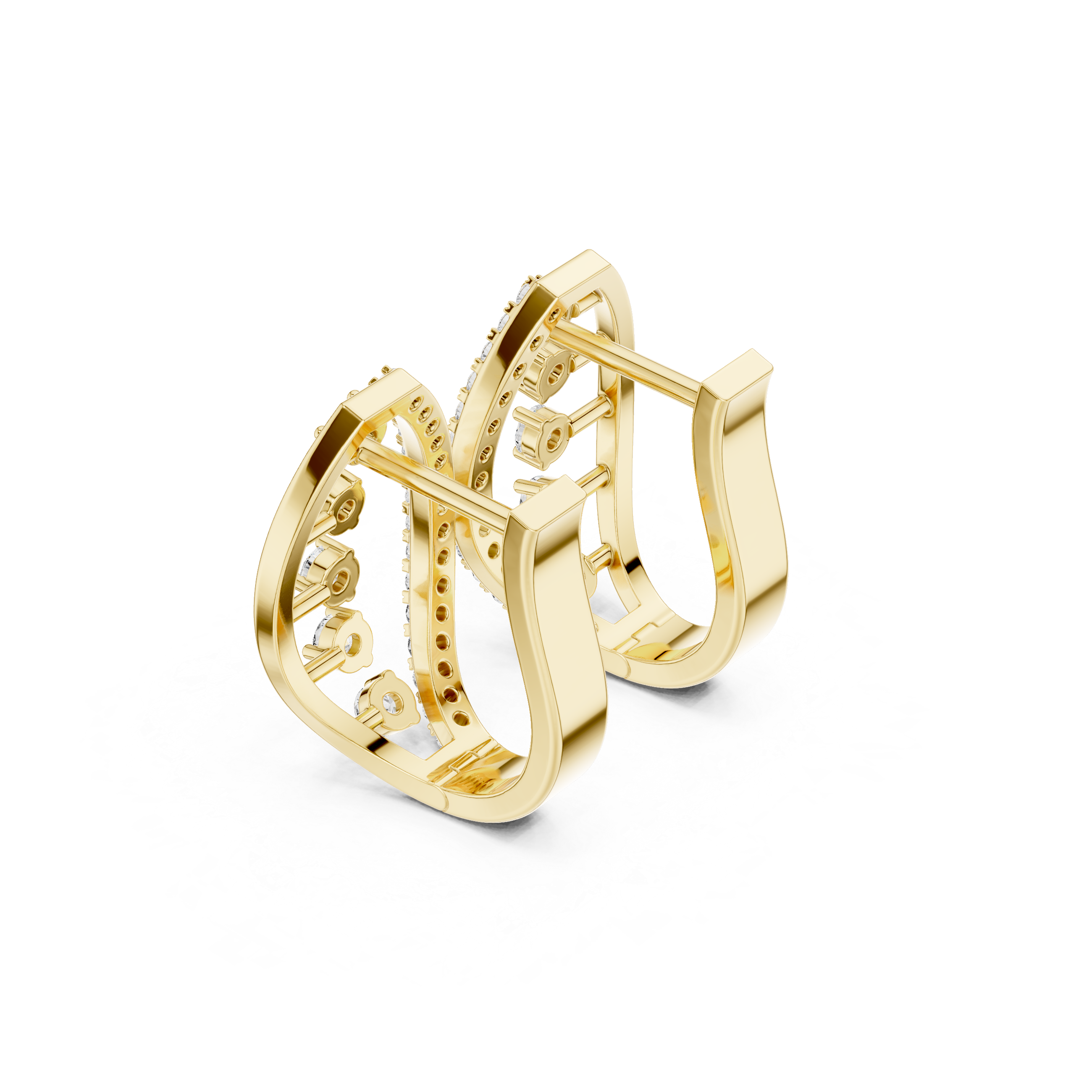 Curved Hoop Earrings with Openwork and Diamond Accents