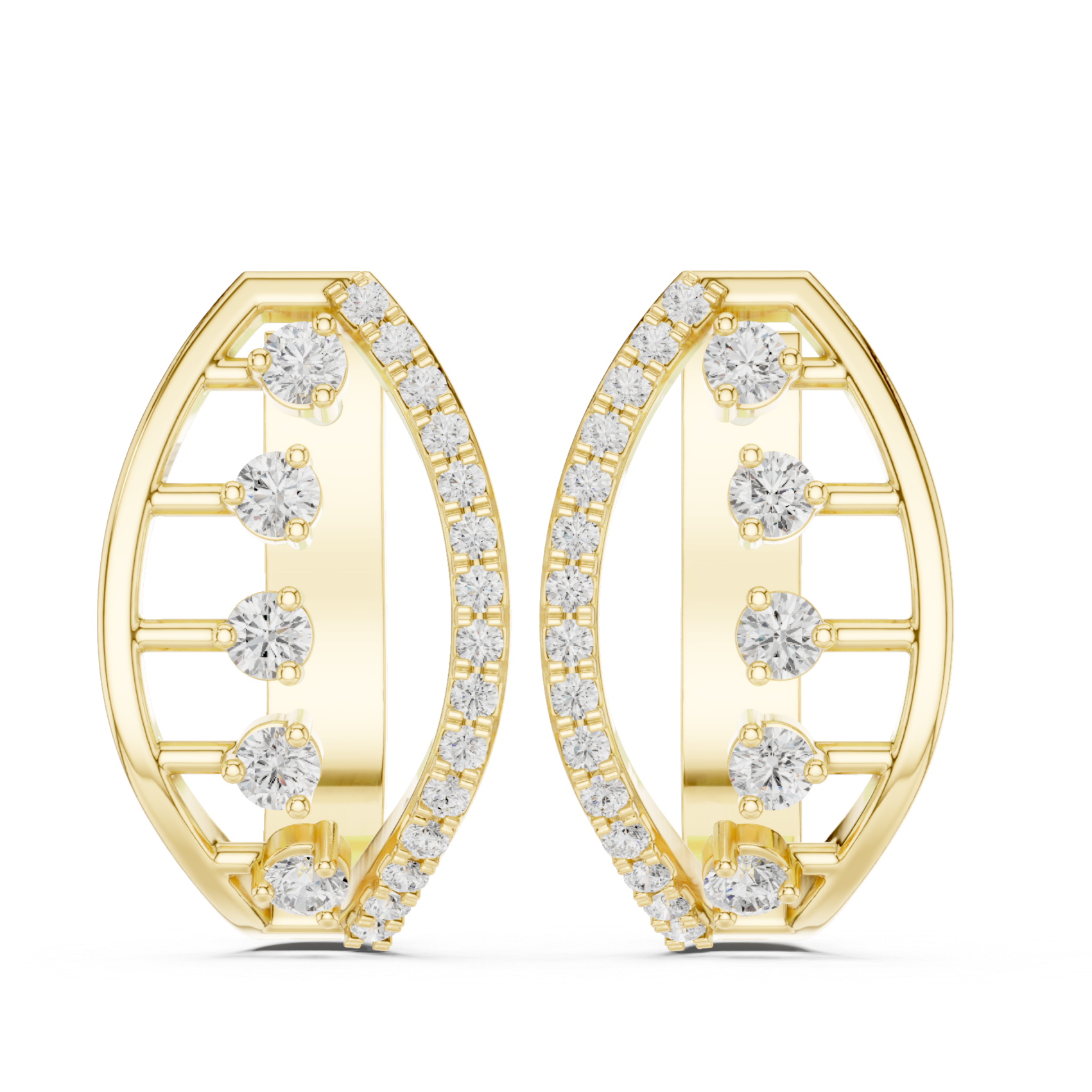Curved Hoop Earrings with Openwork and Diamond Accents