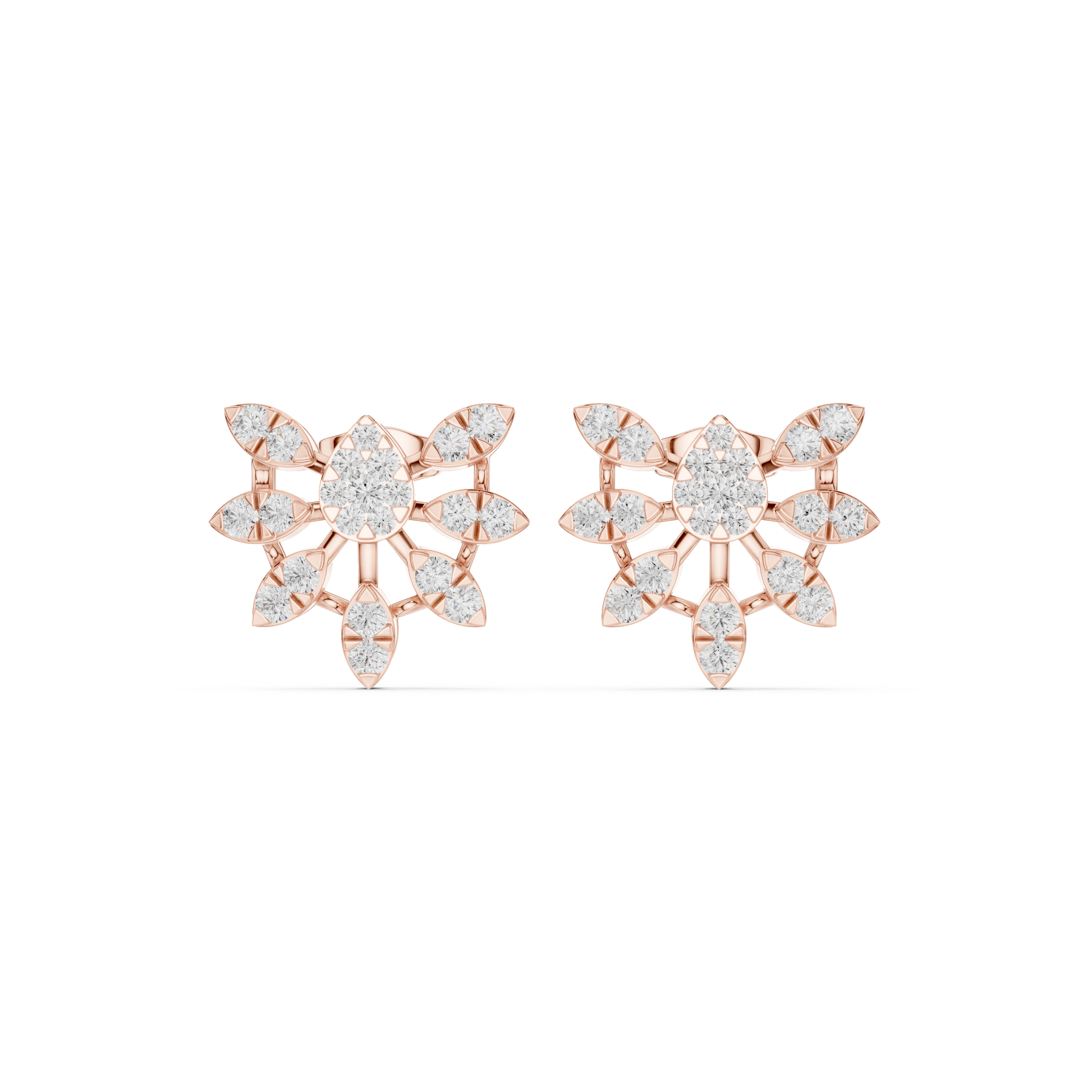 Floral Cluster Earrings with Round Diamond Accents