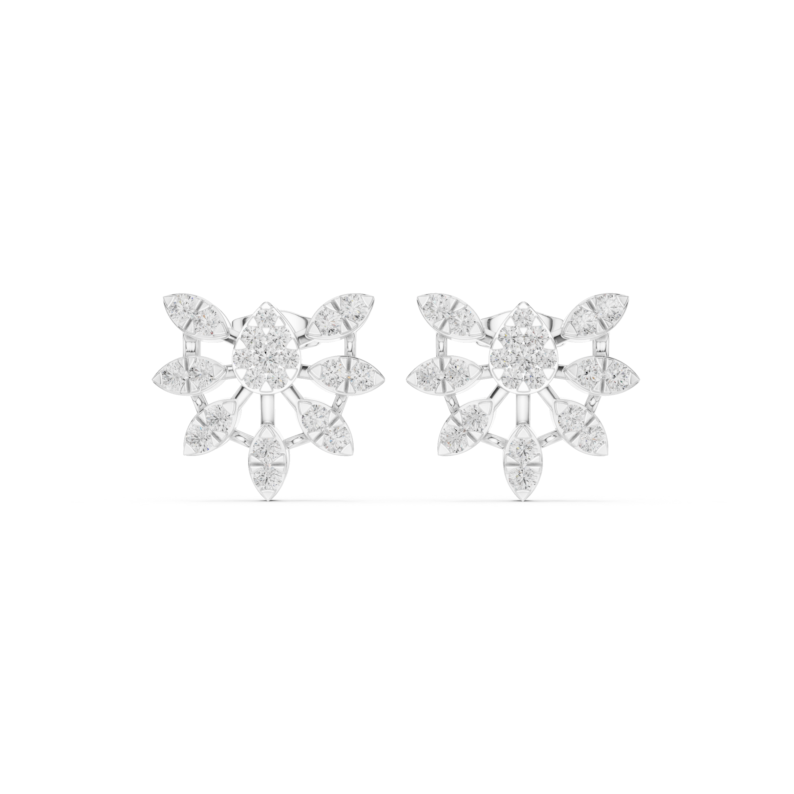 Floral Cluster Earrings with Round Diamond Accents