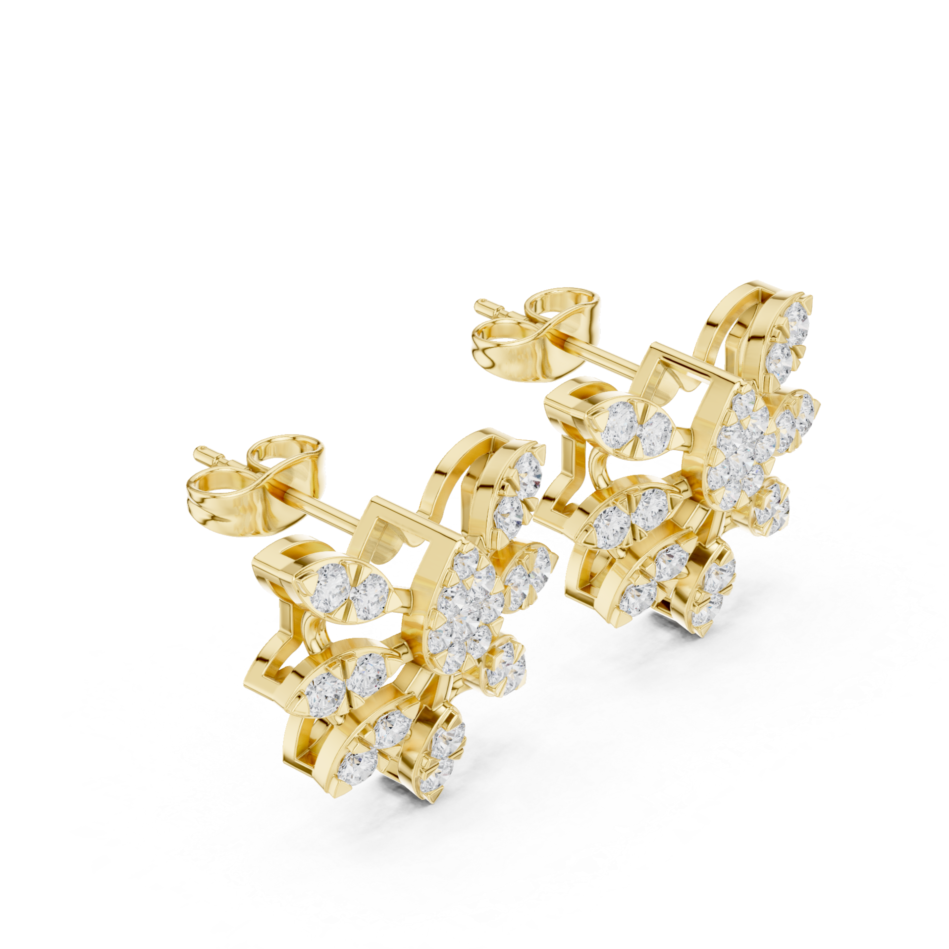 Floral Cluster Earrings with Round Diamond Accents