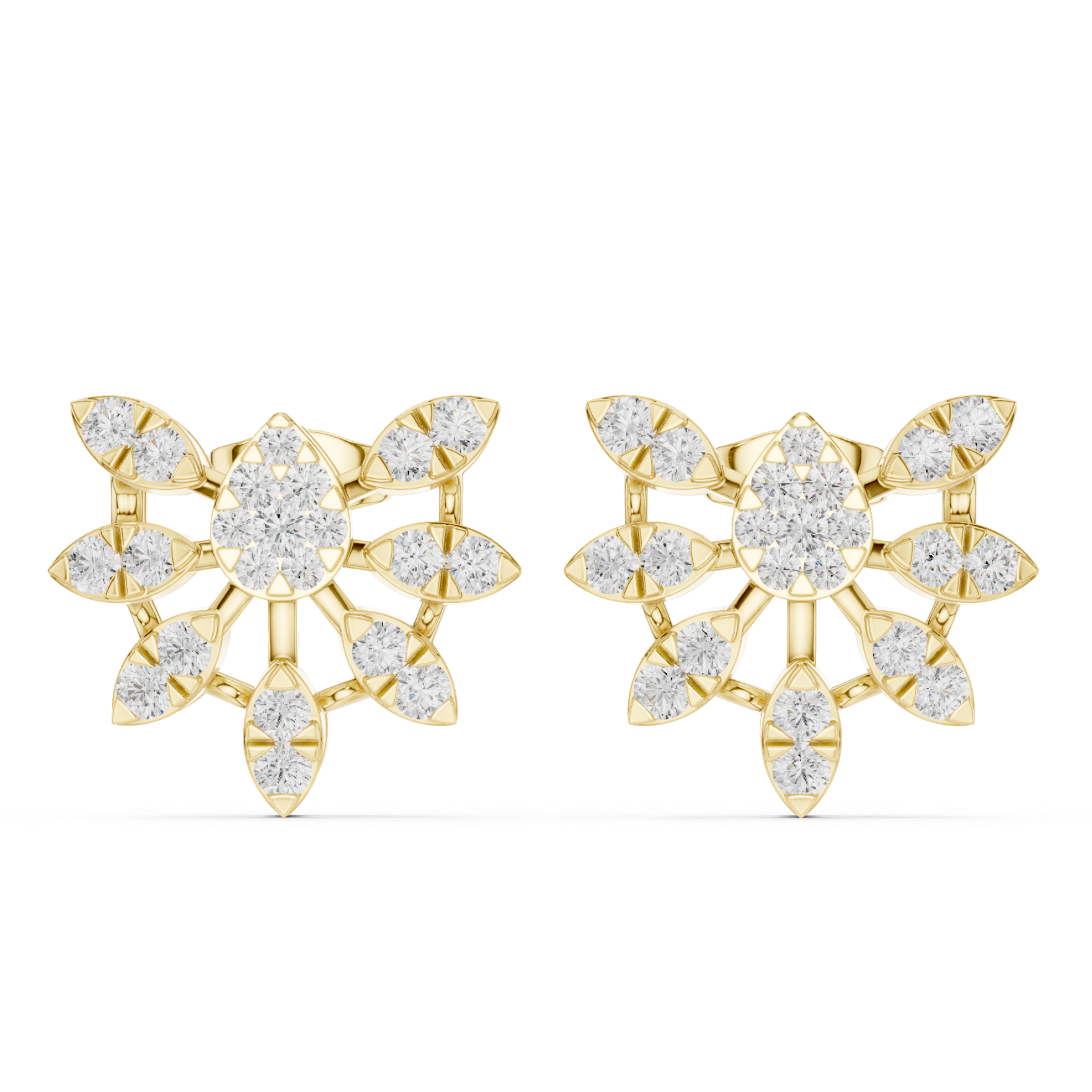 Floral Cluster Earrings with Round Diamond Accents