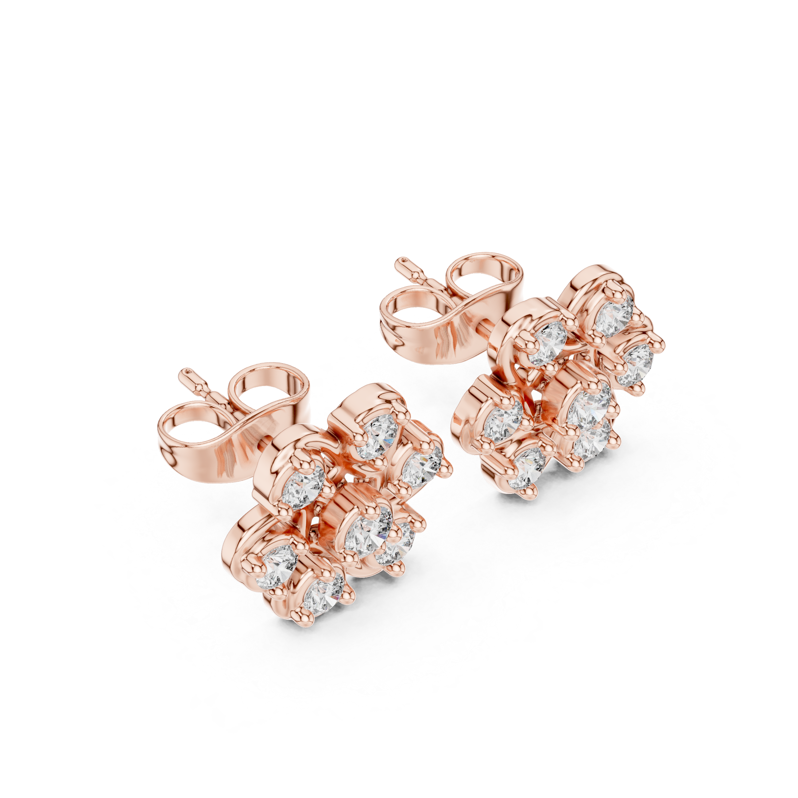 Sparkling Rose Gold Flower-Inspired Stud Earrings