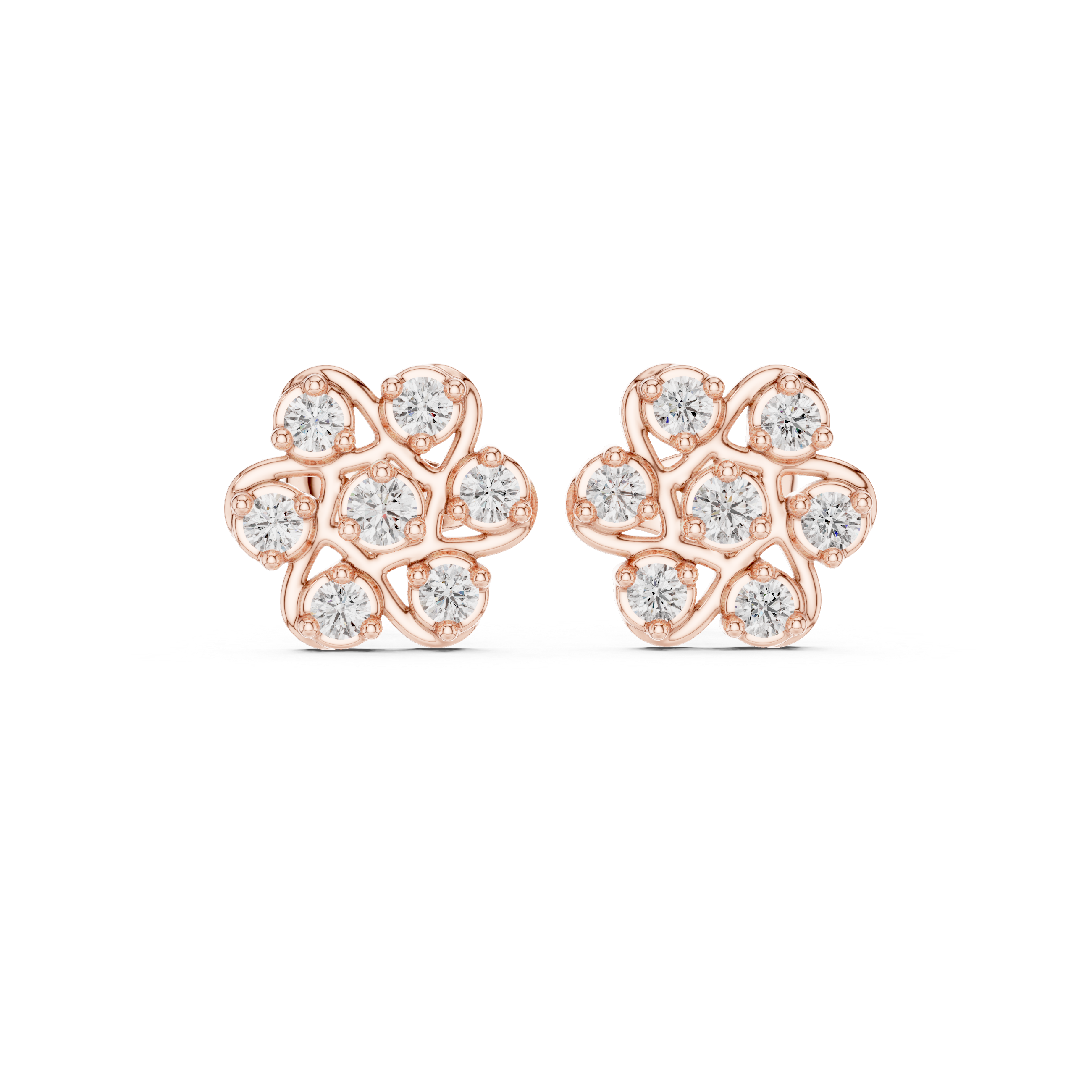 Sparkling Rose Gold Flower-Inspired Stud Earrings