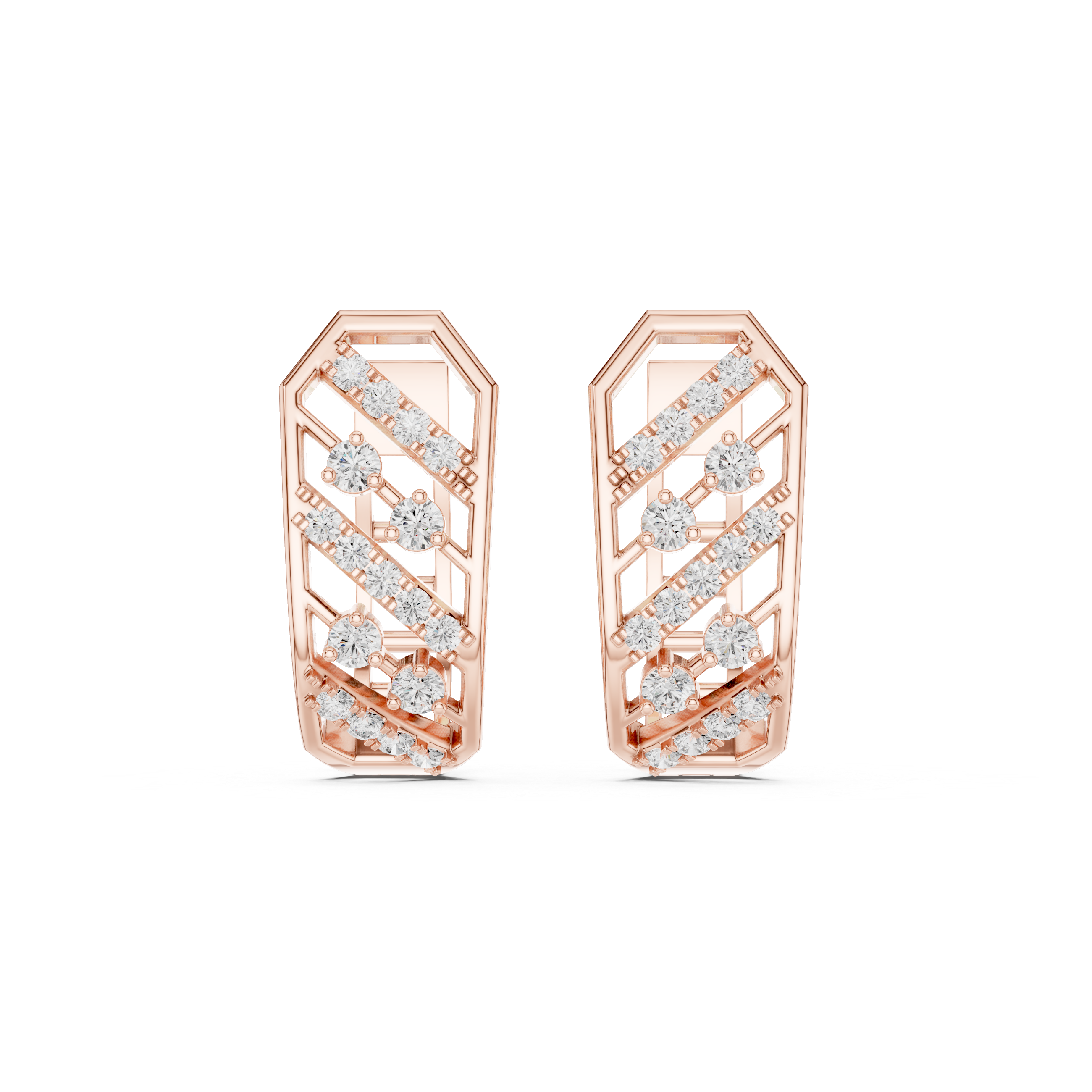 Earrings with Diagonal Diamond Stripes