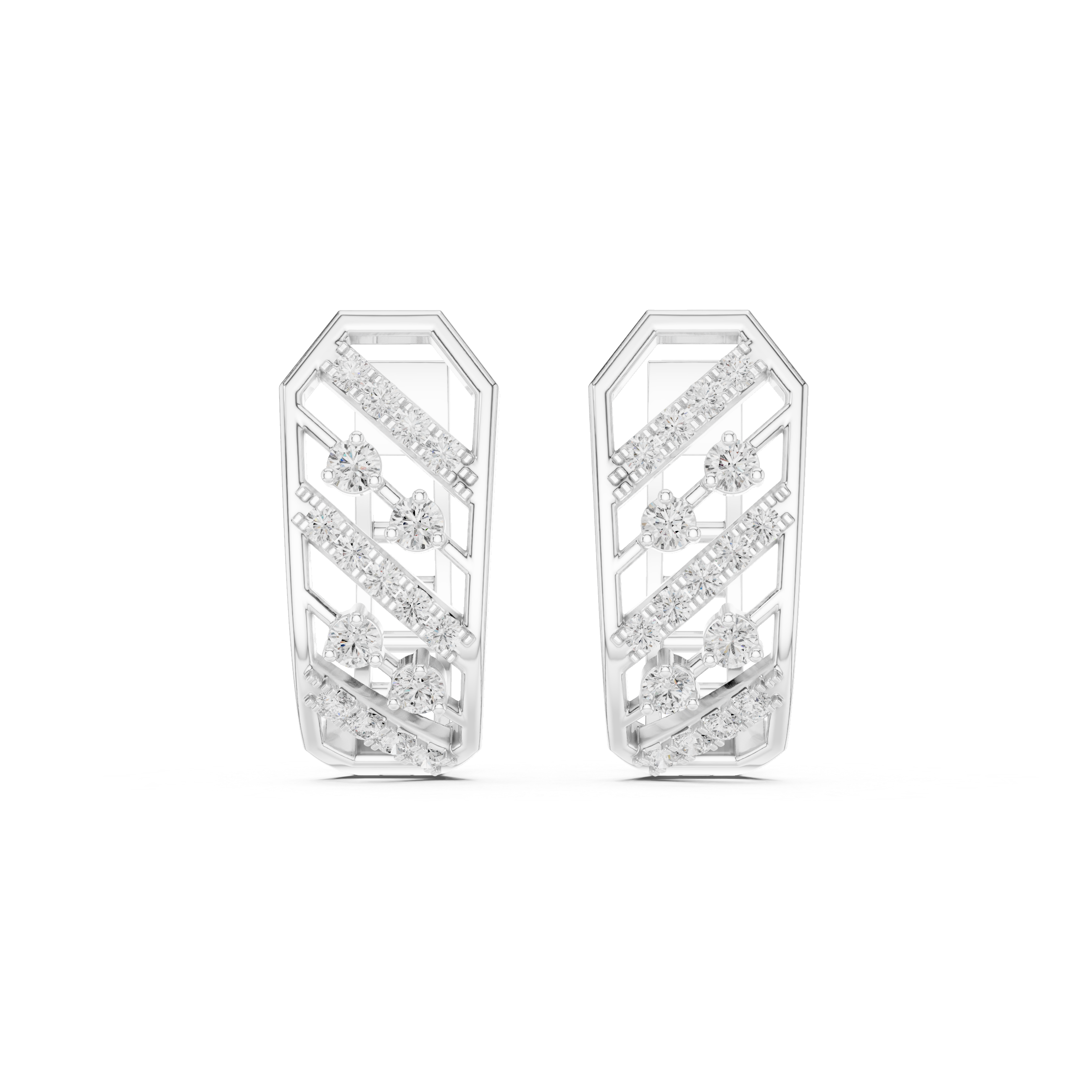 Earrings with Diagonal Diamond Stripes