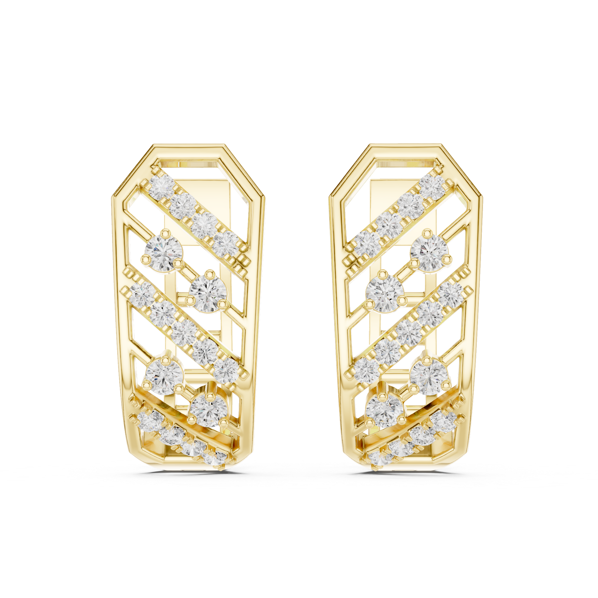 Earrings with Diagonal Diamond Stripes
