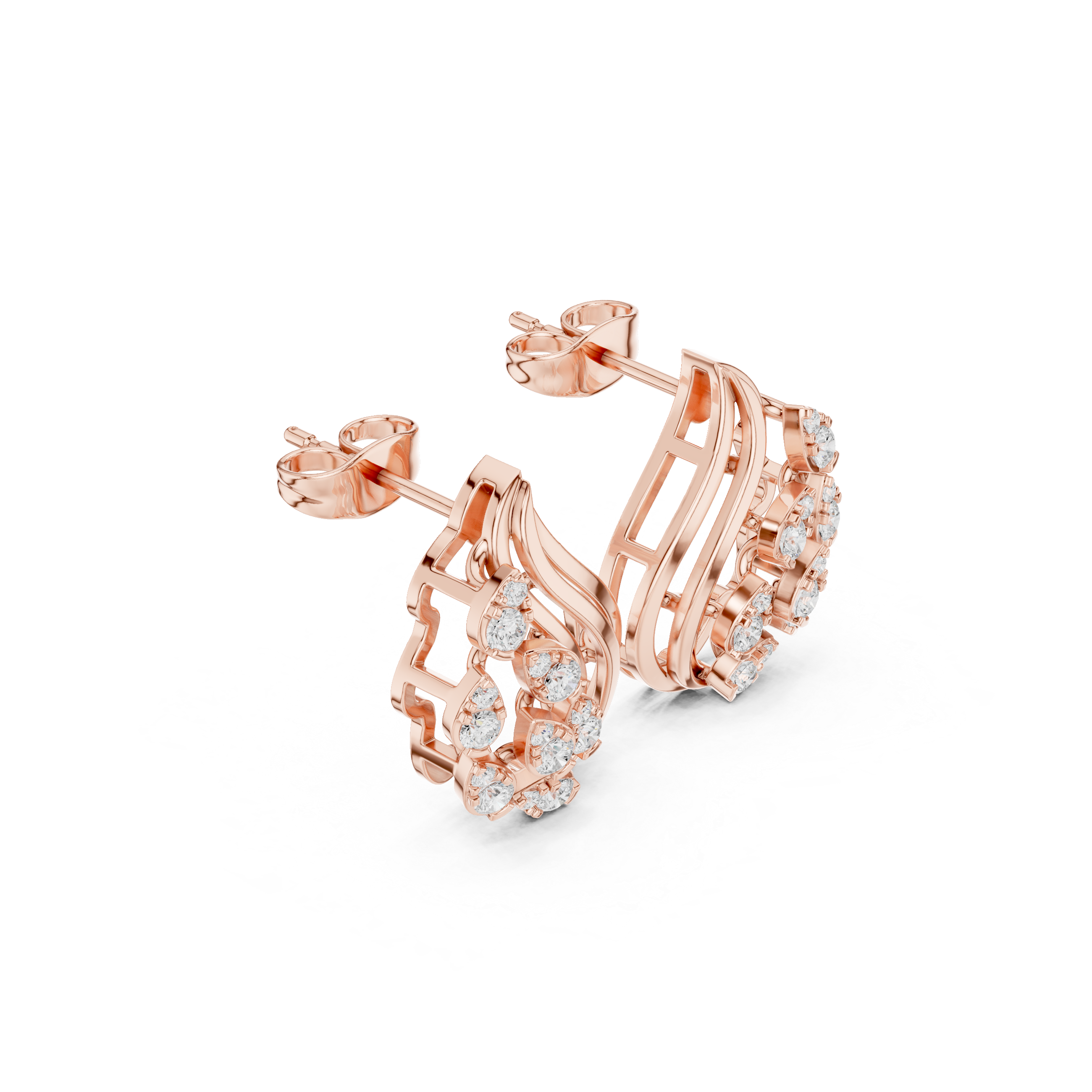 Flowing Wave Earrings with Teardrop Diamond Accents