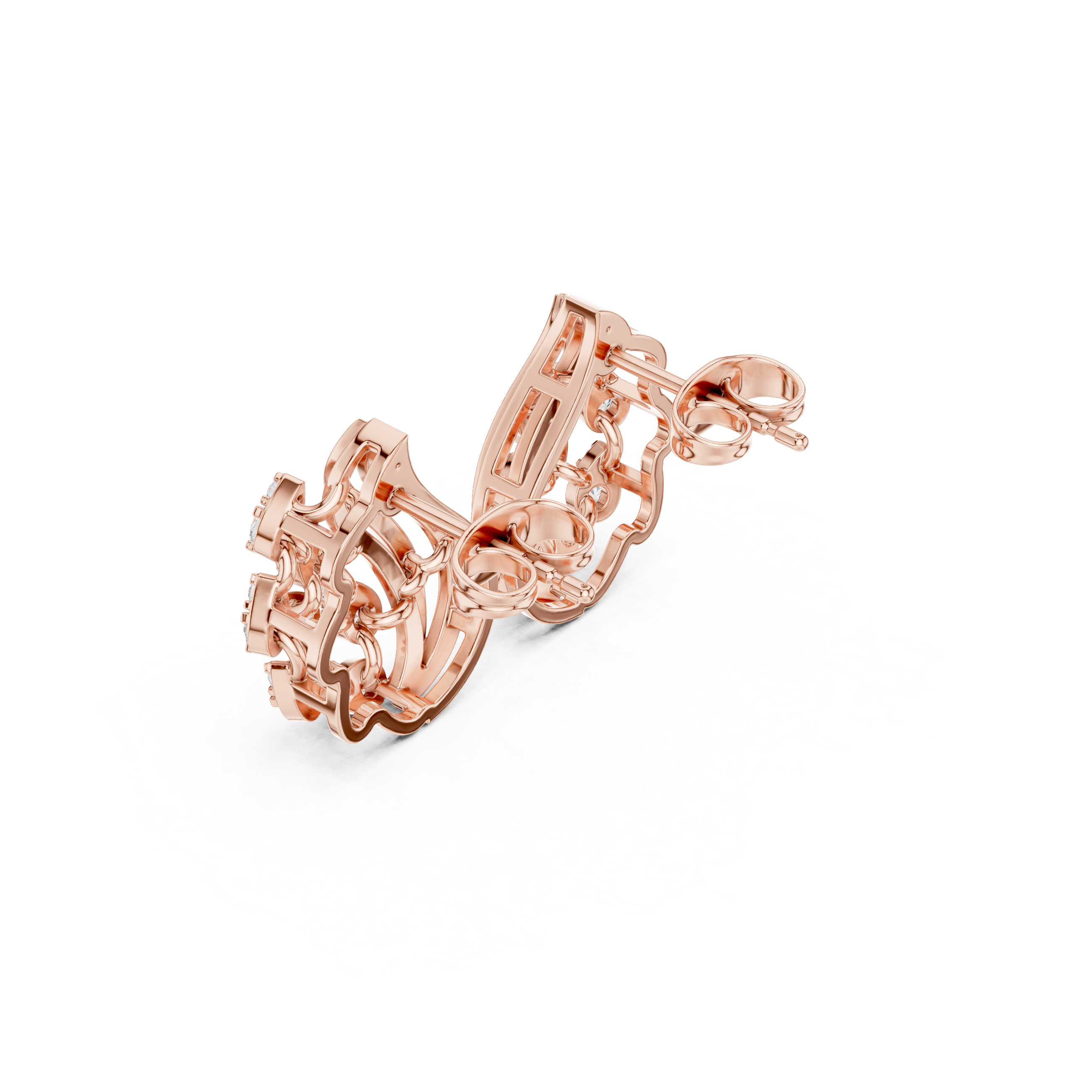Flowing Wave Earrings with Teardrop Diamond Accents
