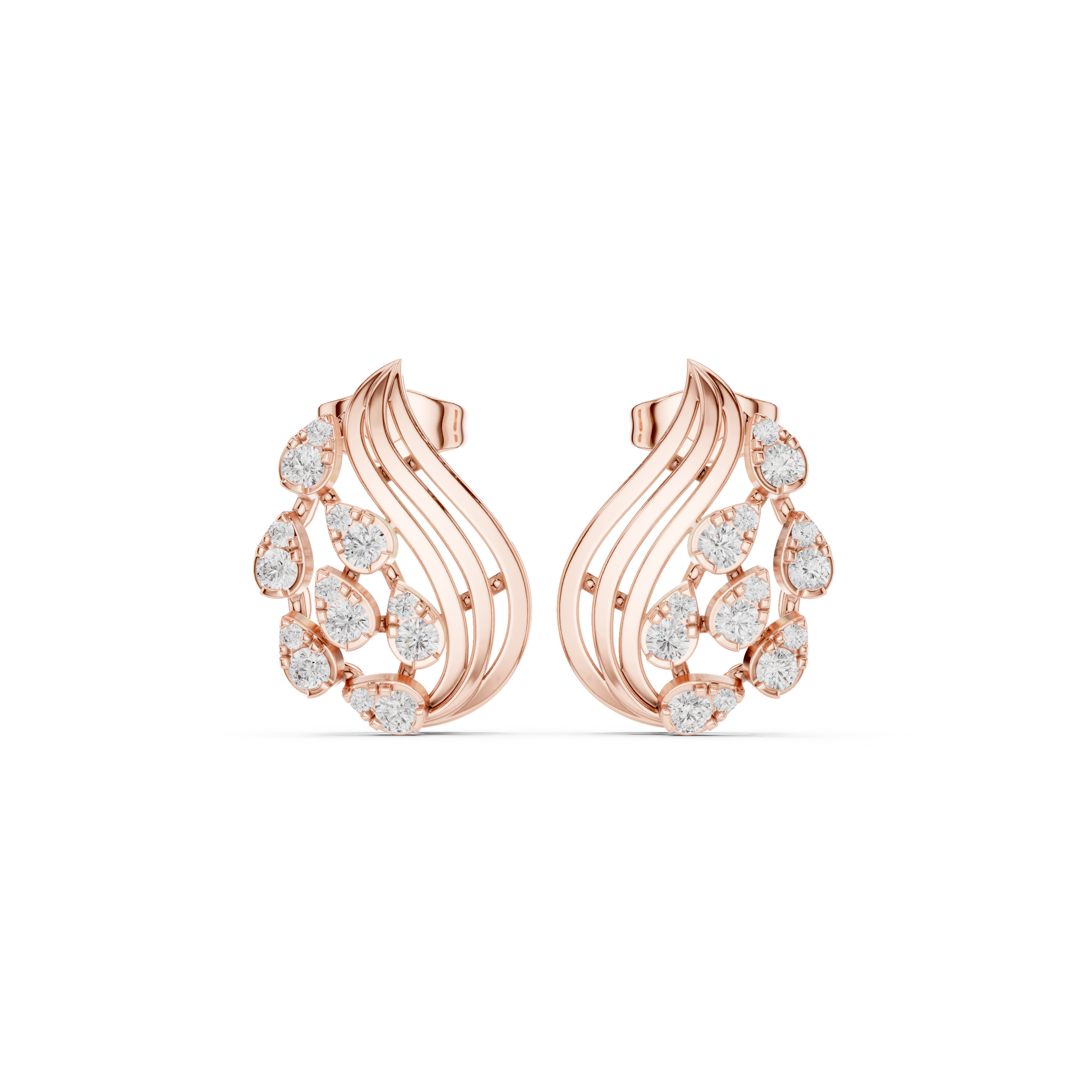Flowing Wave Earrings with Teardrop Diamond Accents