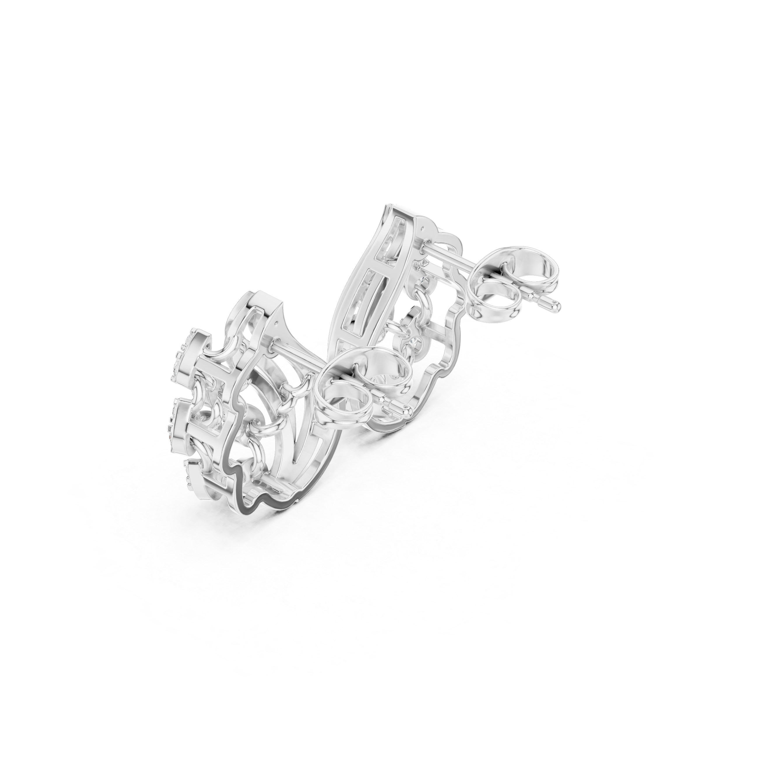 Flowing Wave Earrings with Teardrop Diamond Accents