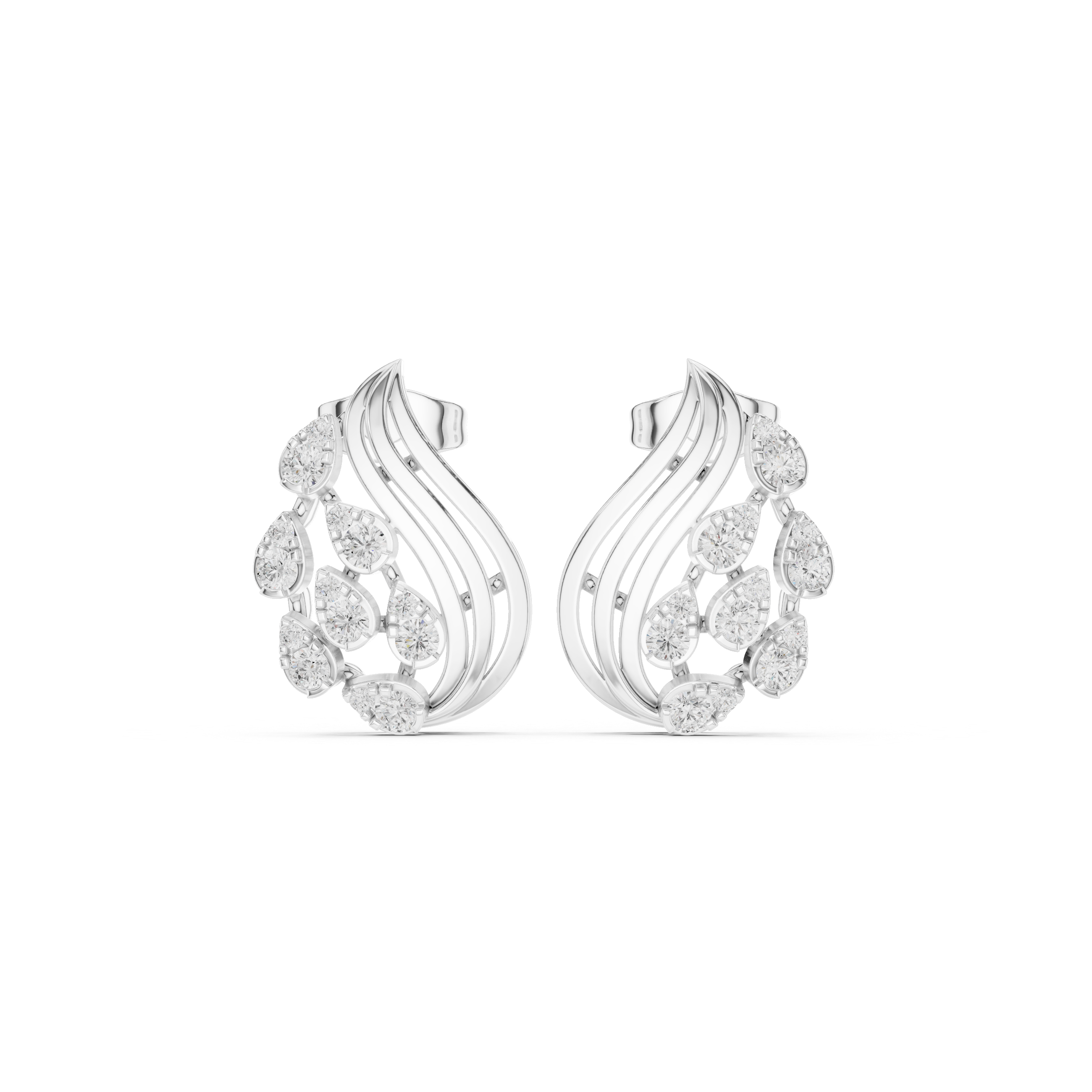 Flowing Wave Earrings with Teardrop Diamond Accents