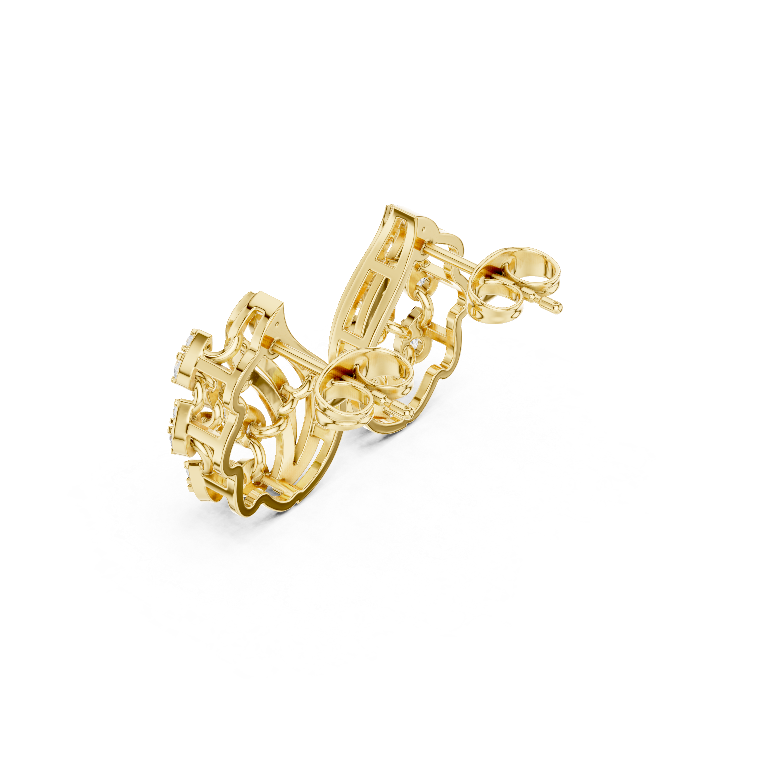 Flowing Wave Earrings with Teardrop Diamond Accents